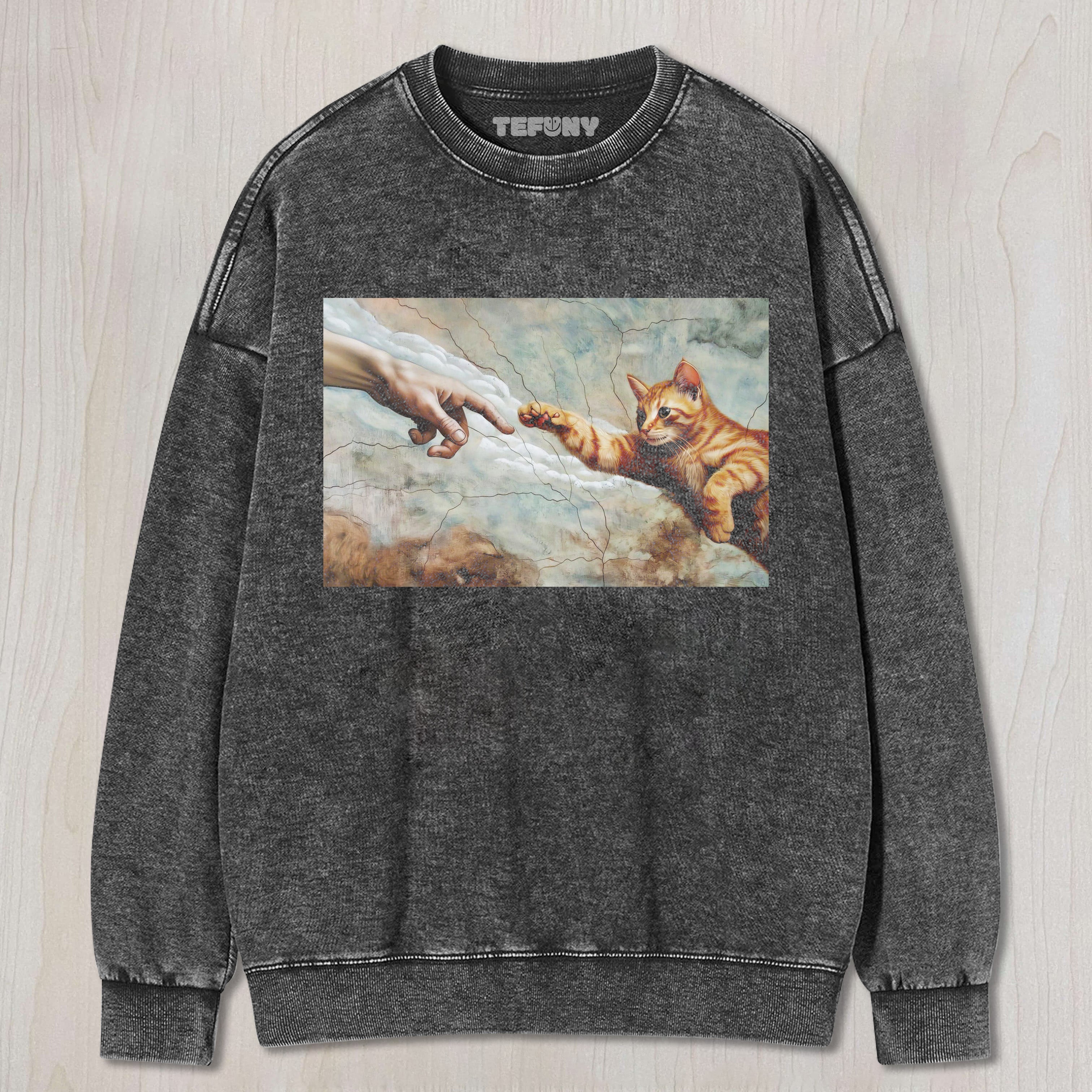 THE CAT REACHES OUT TO GOD T-SHIRT & LONG SLEEVES & HOODIES