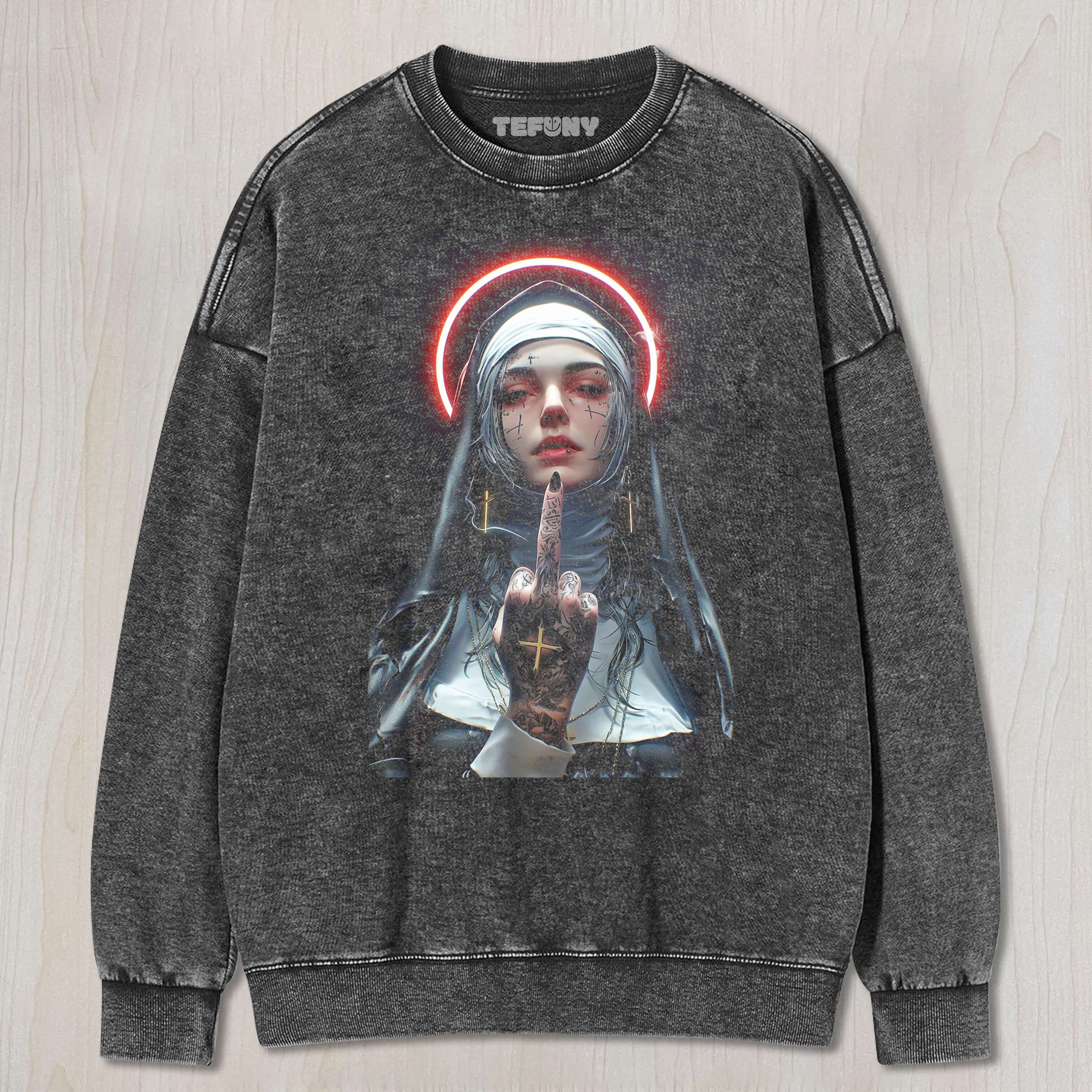 THE NUN RAISED HER MIDDLE FINGER TEE & SWEAT & HOOD