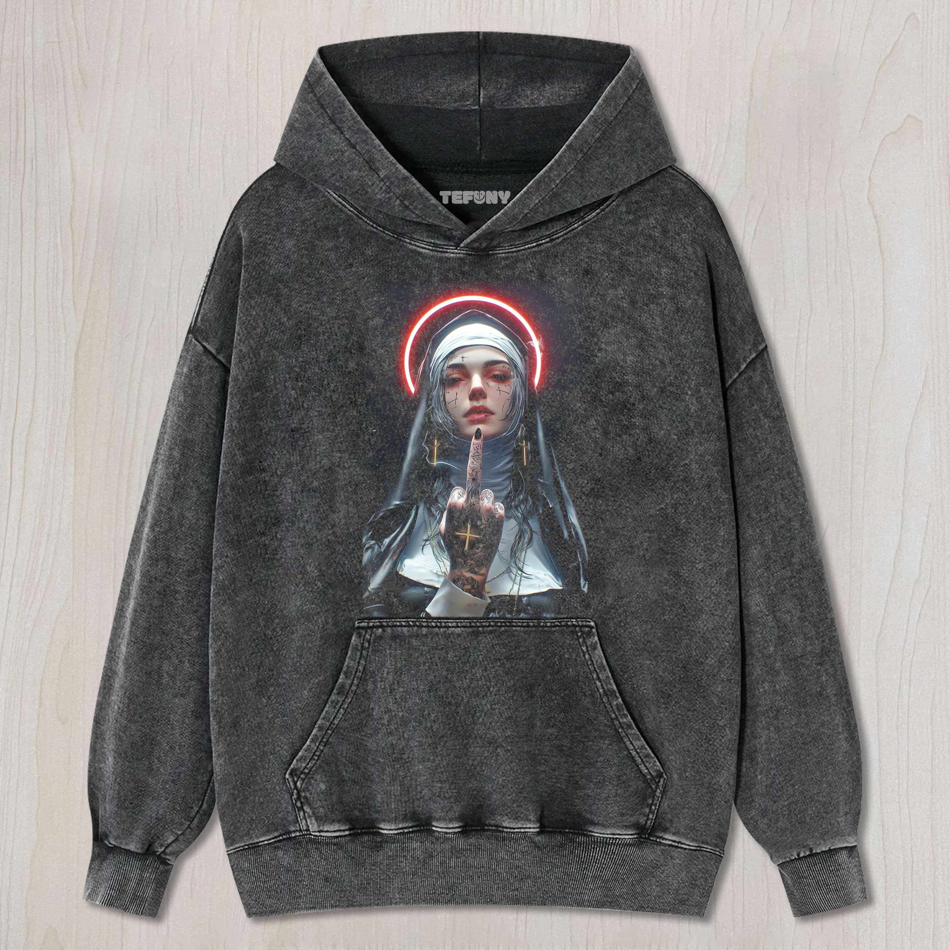 THE NUN RAISED HER MIDDLE FINGER TEE & SWEAT & HOOD