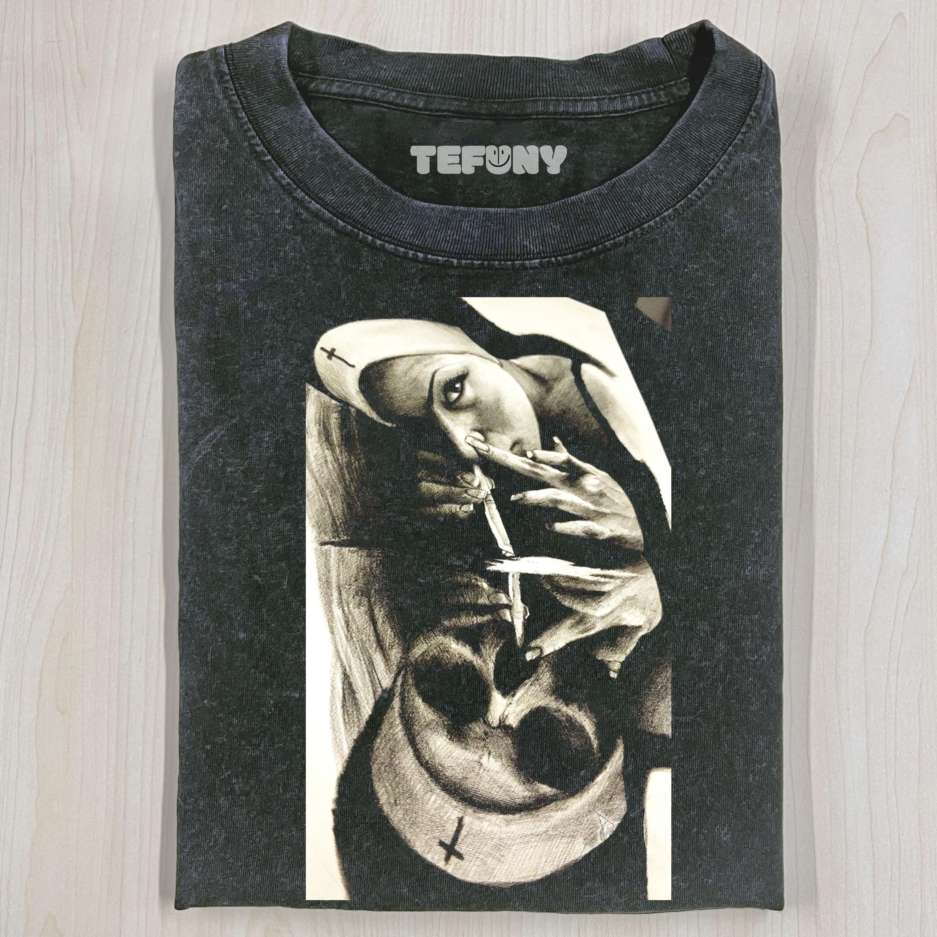 THE NUN WAS SUCKED INTO A SKELETON T-SHIRT