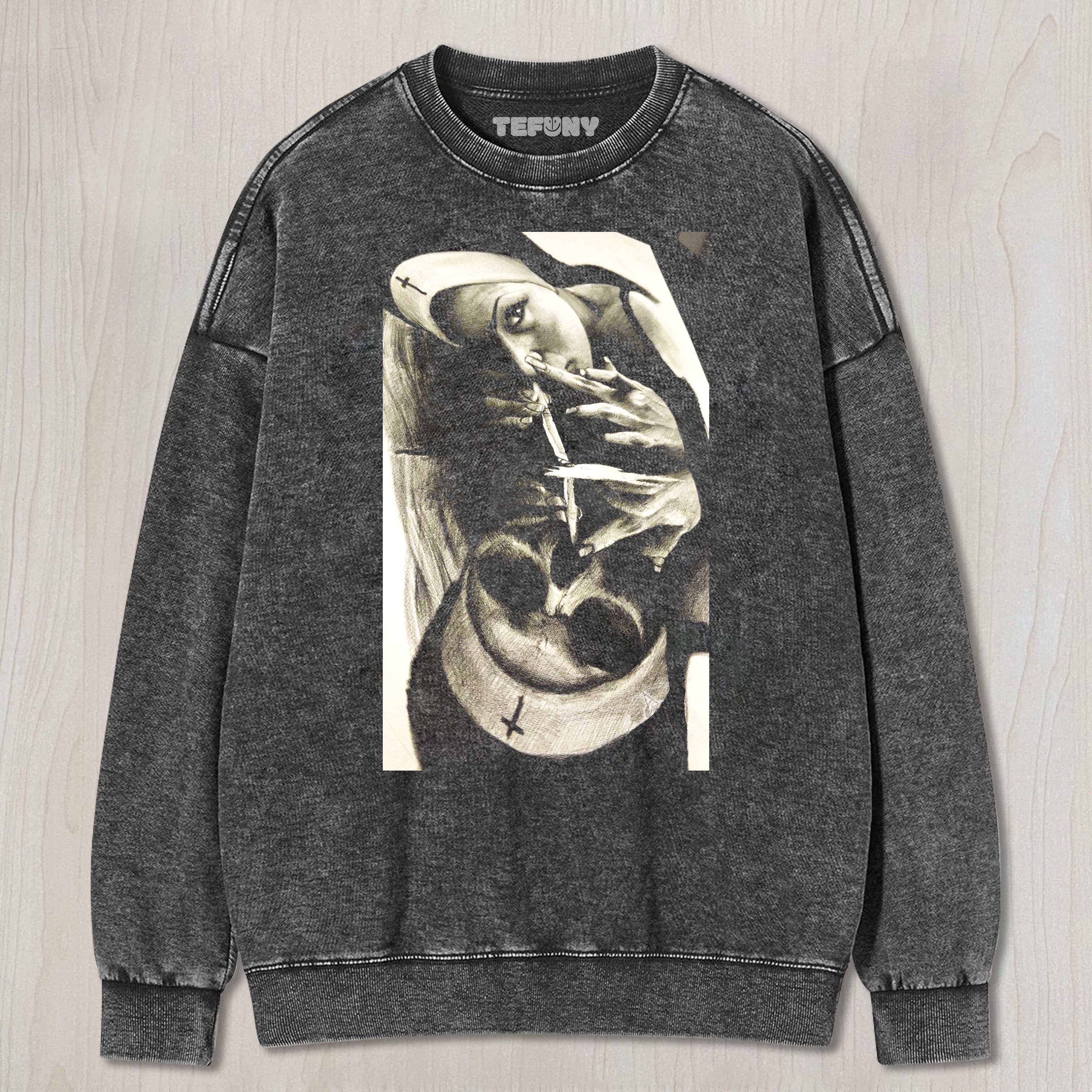 THE NUN WAS SUCKED INTO A SKELETON T-SHIRT