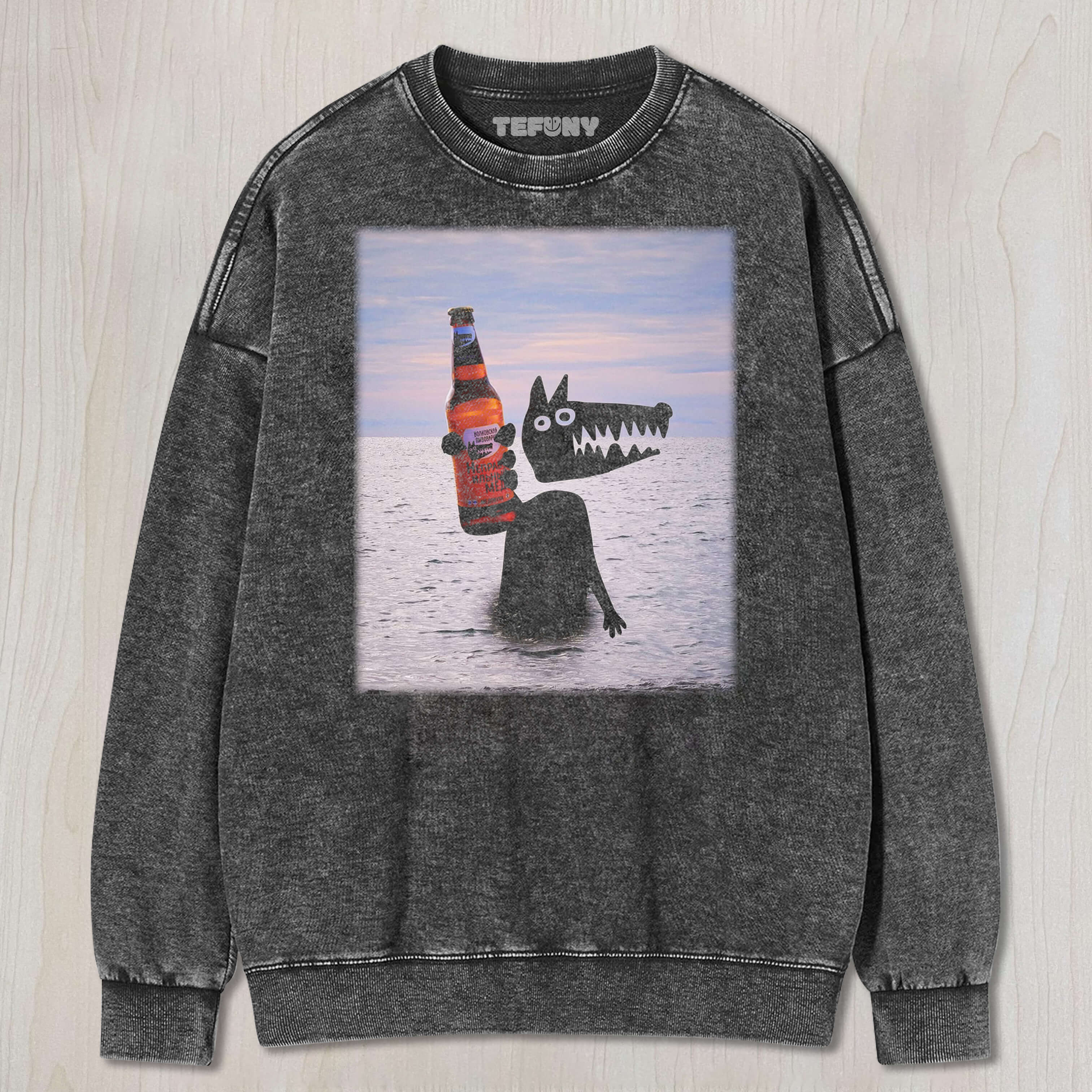 THE WOLF IS HOLDING A BOTTLE OF WINE TEE & SWEAT & HOOD