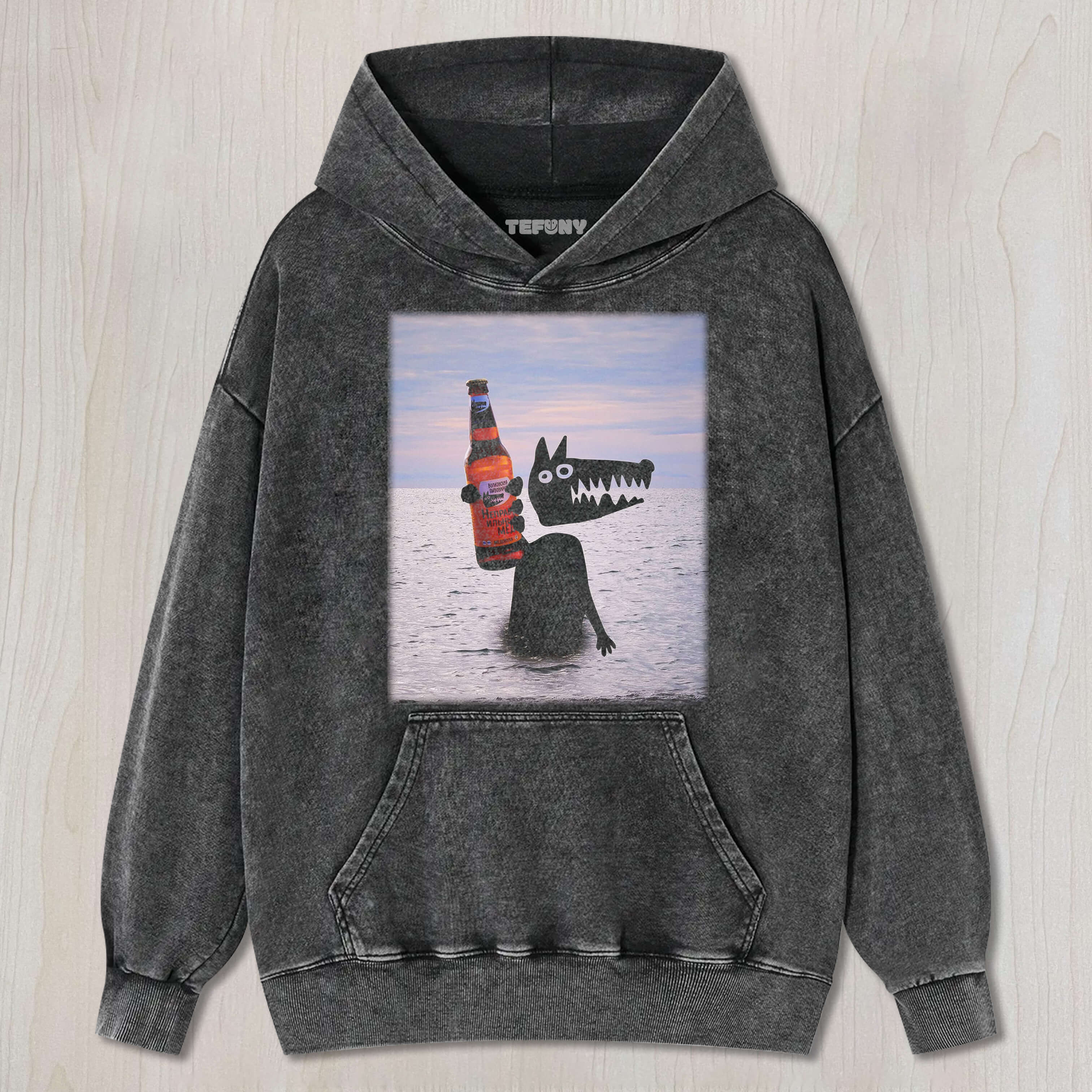 THE WOLF IS HOLDING A BOTTLE OF WINE TEE & SWEAT & HOOD