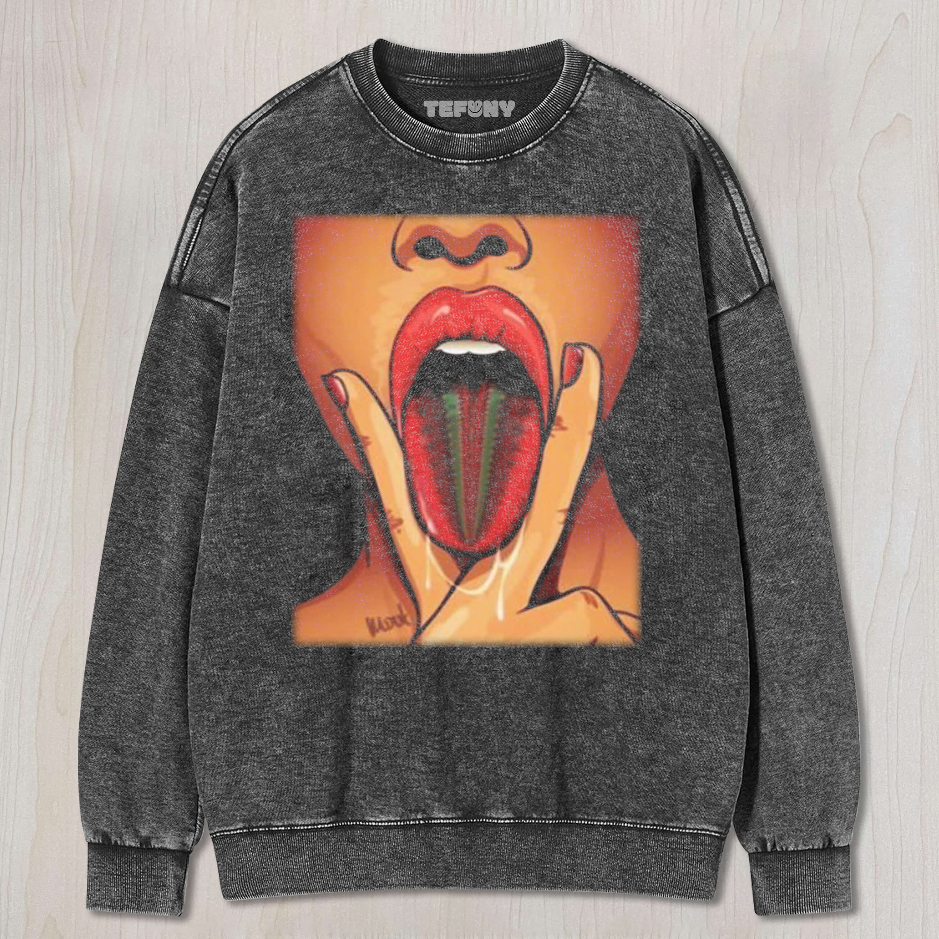 THE WOMAN PINCHED HER TONGUE WITH HER HAND TEE & SWEAT & HOOD