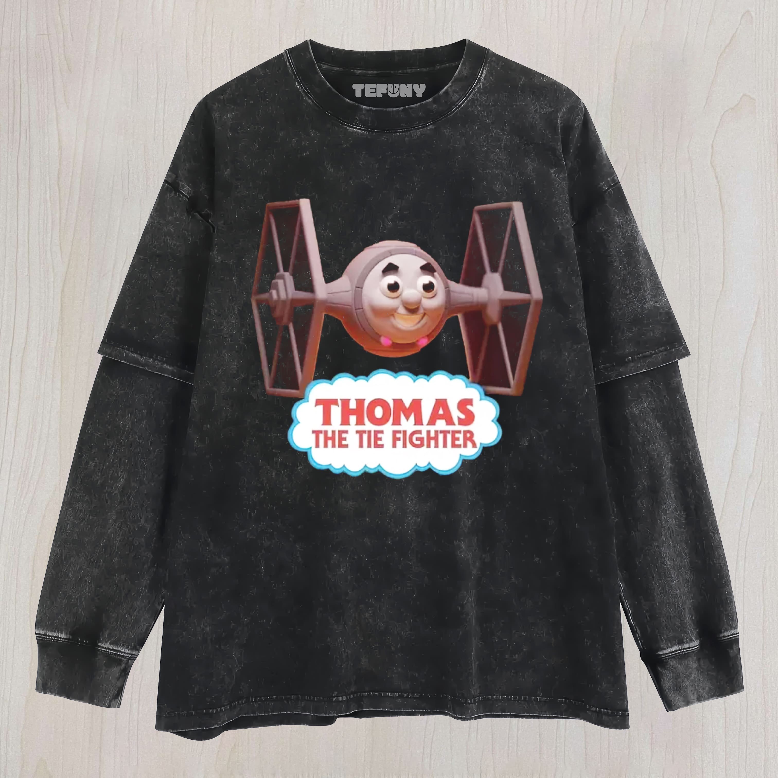 THOMAS THE TIE FIGHTER PARODY COTTON LAYERED LONG SLEEVE