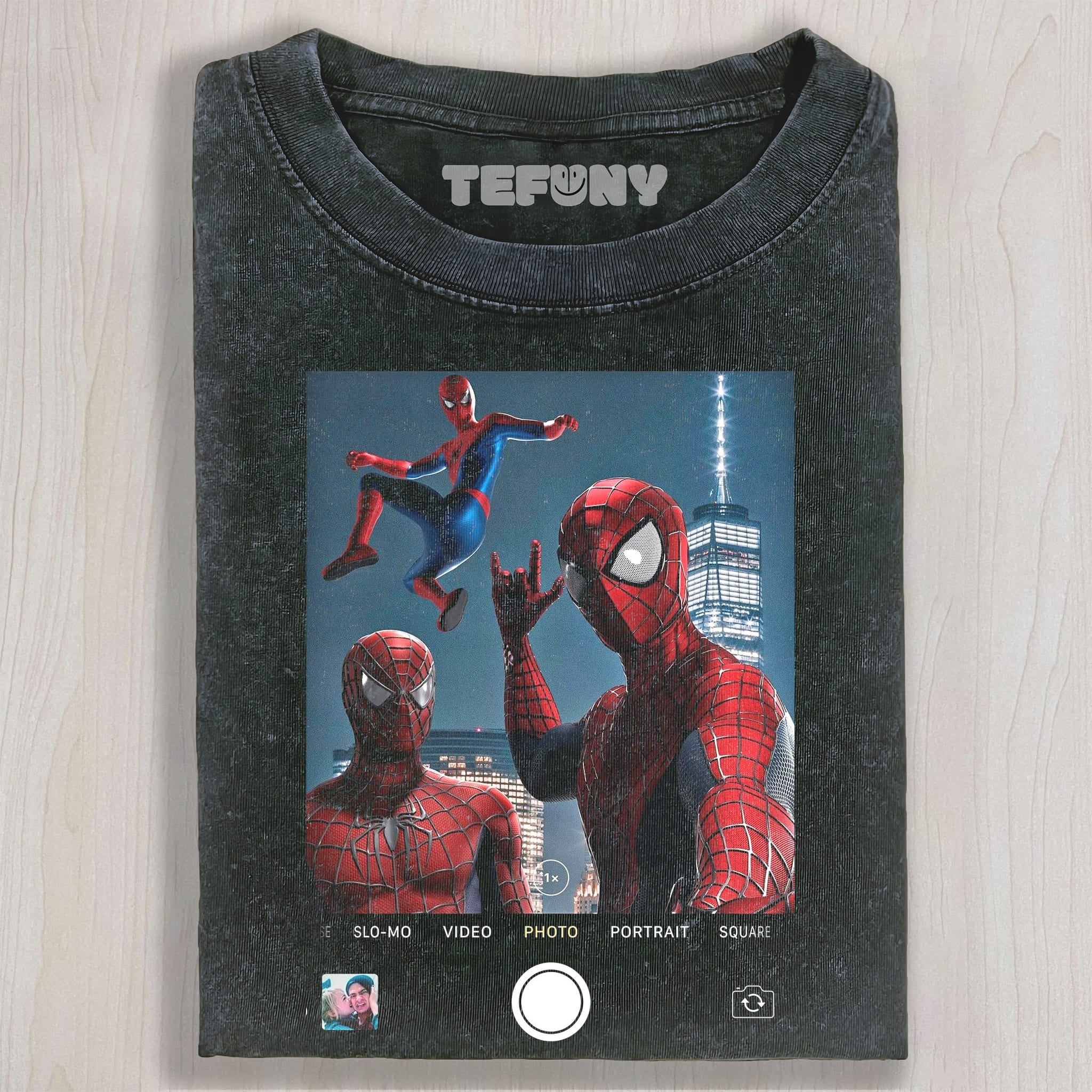 THREE SPIDER-MEN GROUP PHOTO UNISEX TEE, TANK TOP, LAYERED LS, SWEATSHIRT & HOODIE