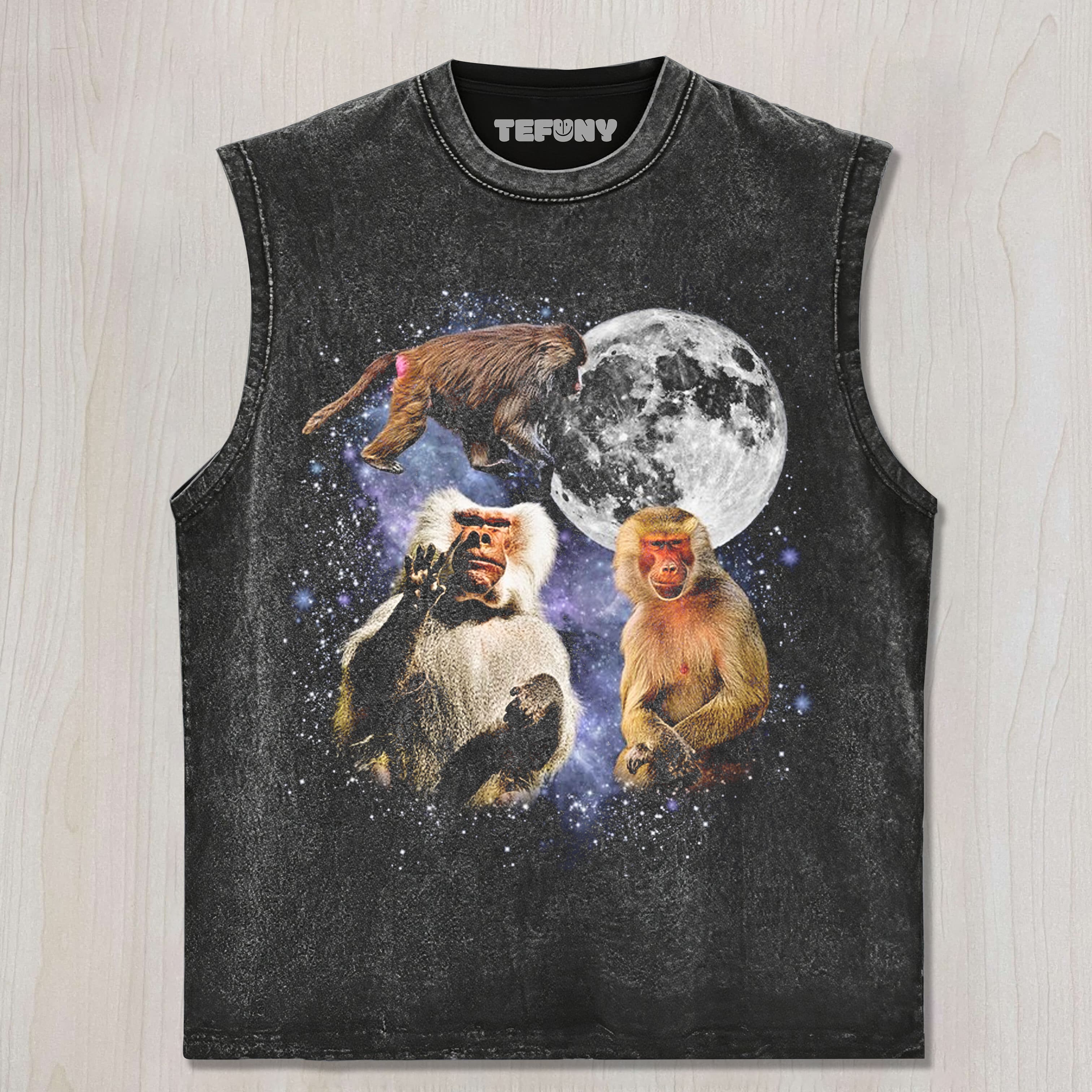 THREE BABOON MOON UNISEX TEE, TANK TOP, LAYERED LS, SWEATSHIRT & HOODIE