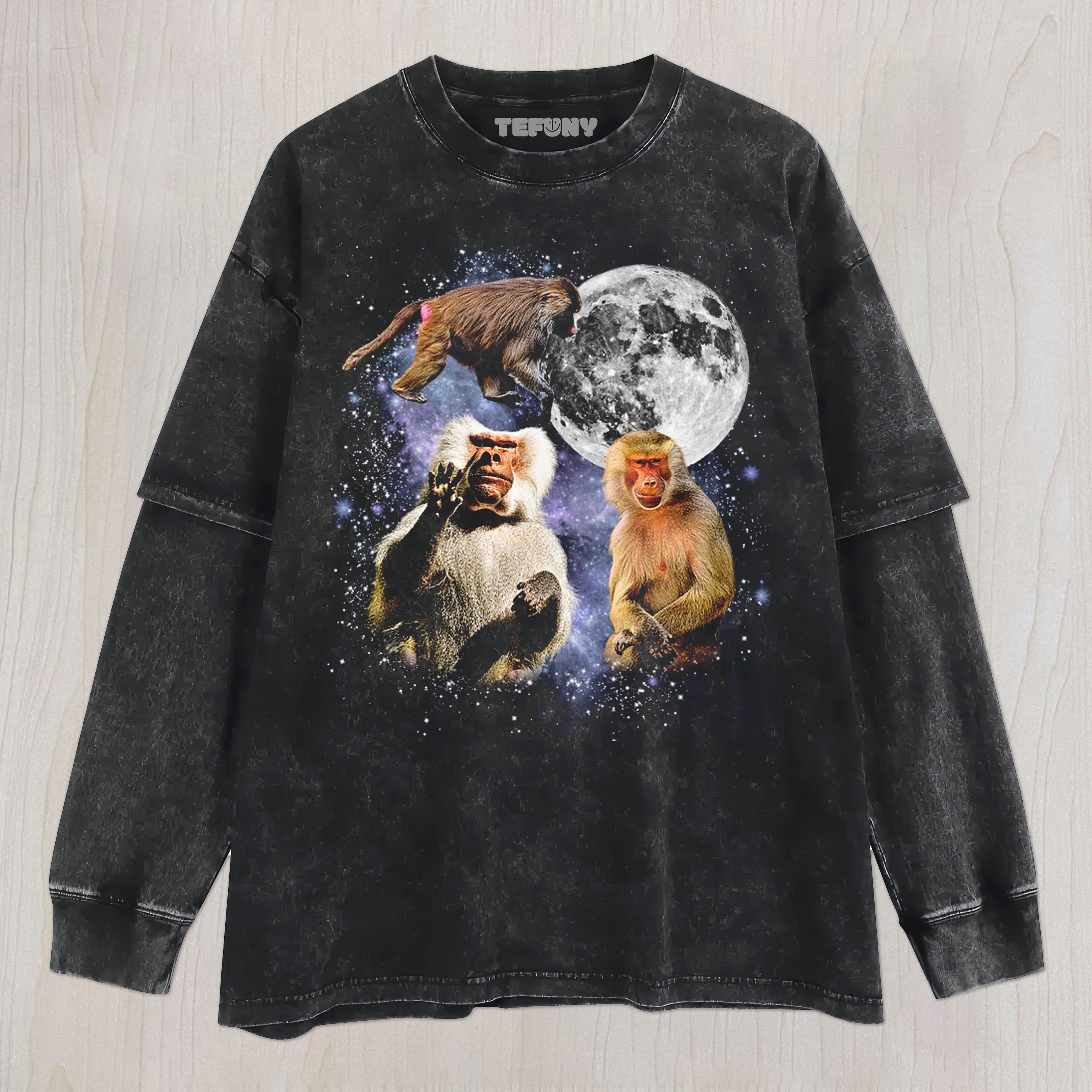 THREE BABOON MOON UNISEX TEE, TANK TOP, LAYERED LS, SWEATSHIRT & HOODIE