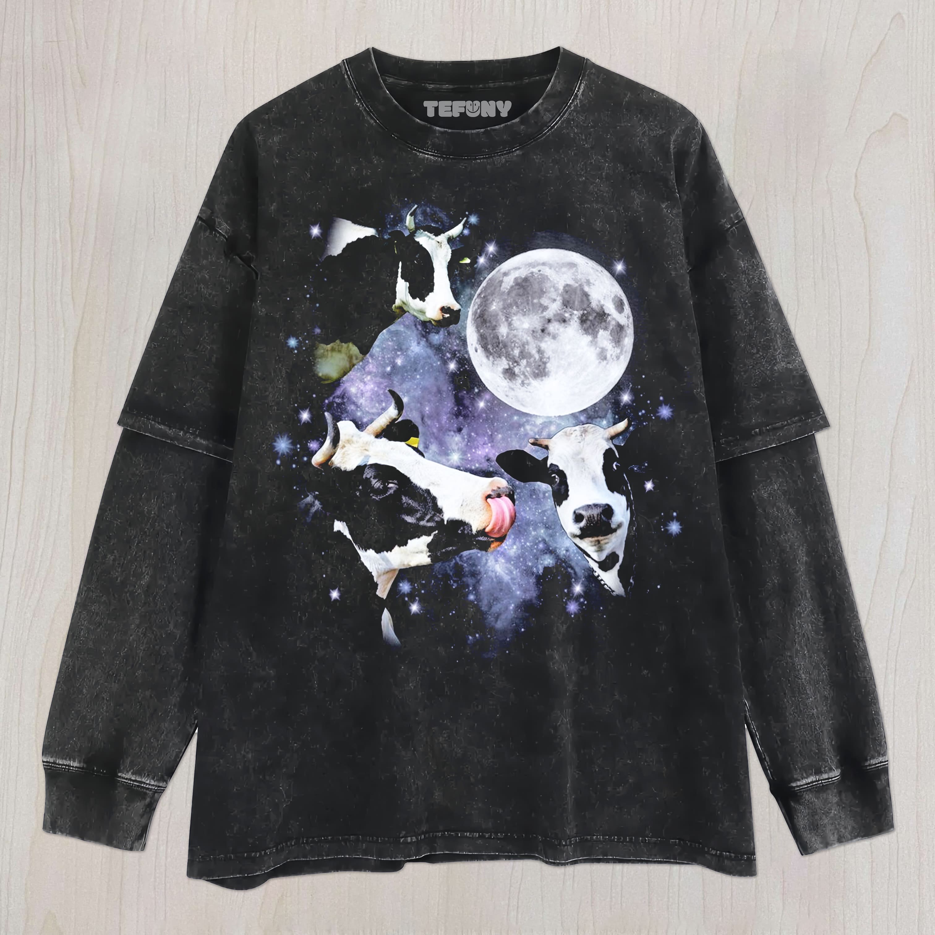 THREE COWS MOON UNISEX TEE, TANK TOP, LAYERED LS, SWEATSHIRT & HOODIE