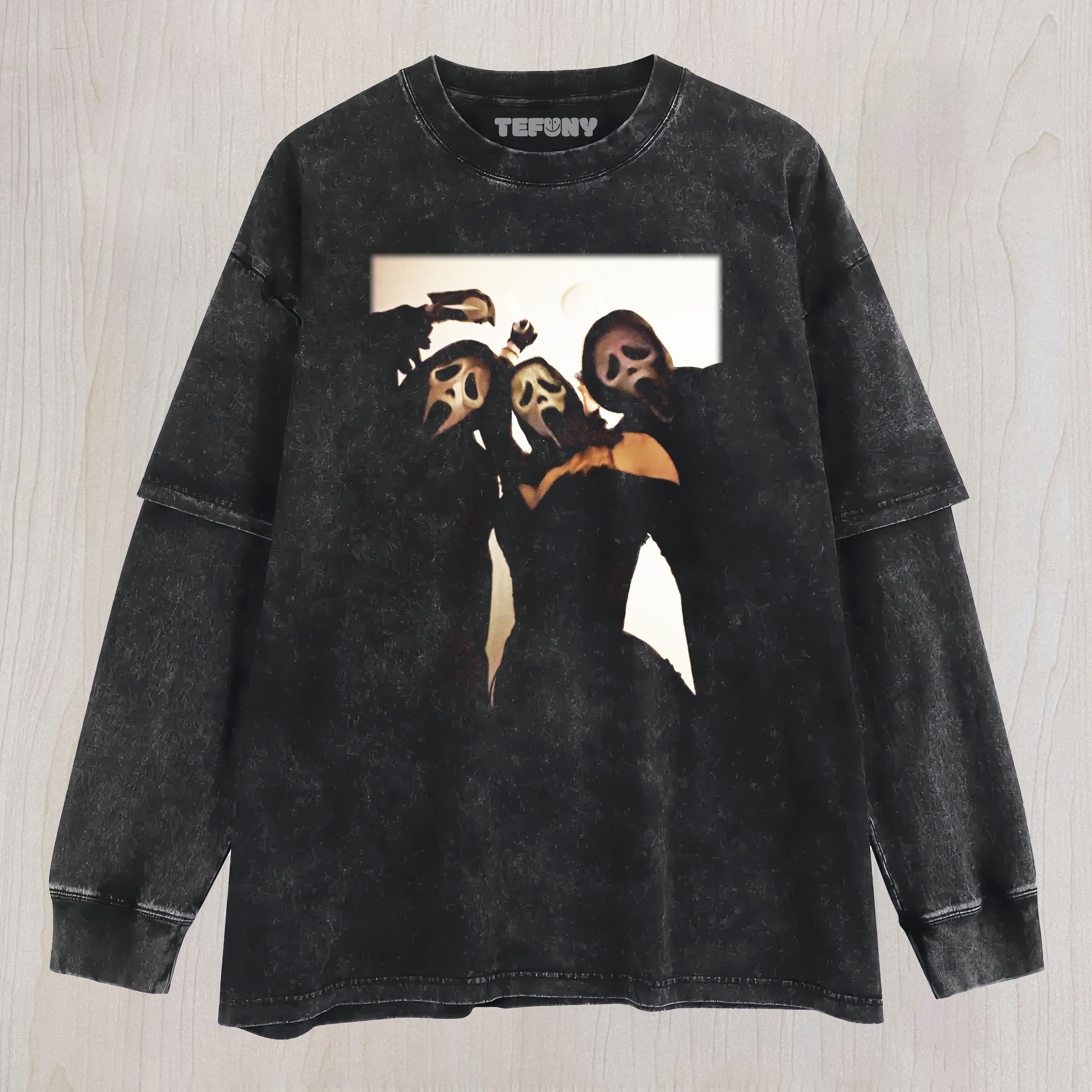 THREE GHOST FACES LAYERED LONG SLEEVE