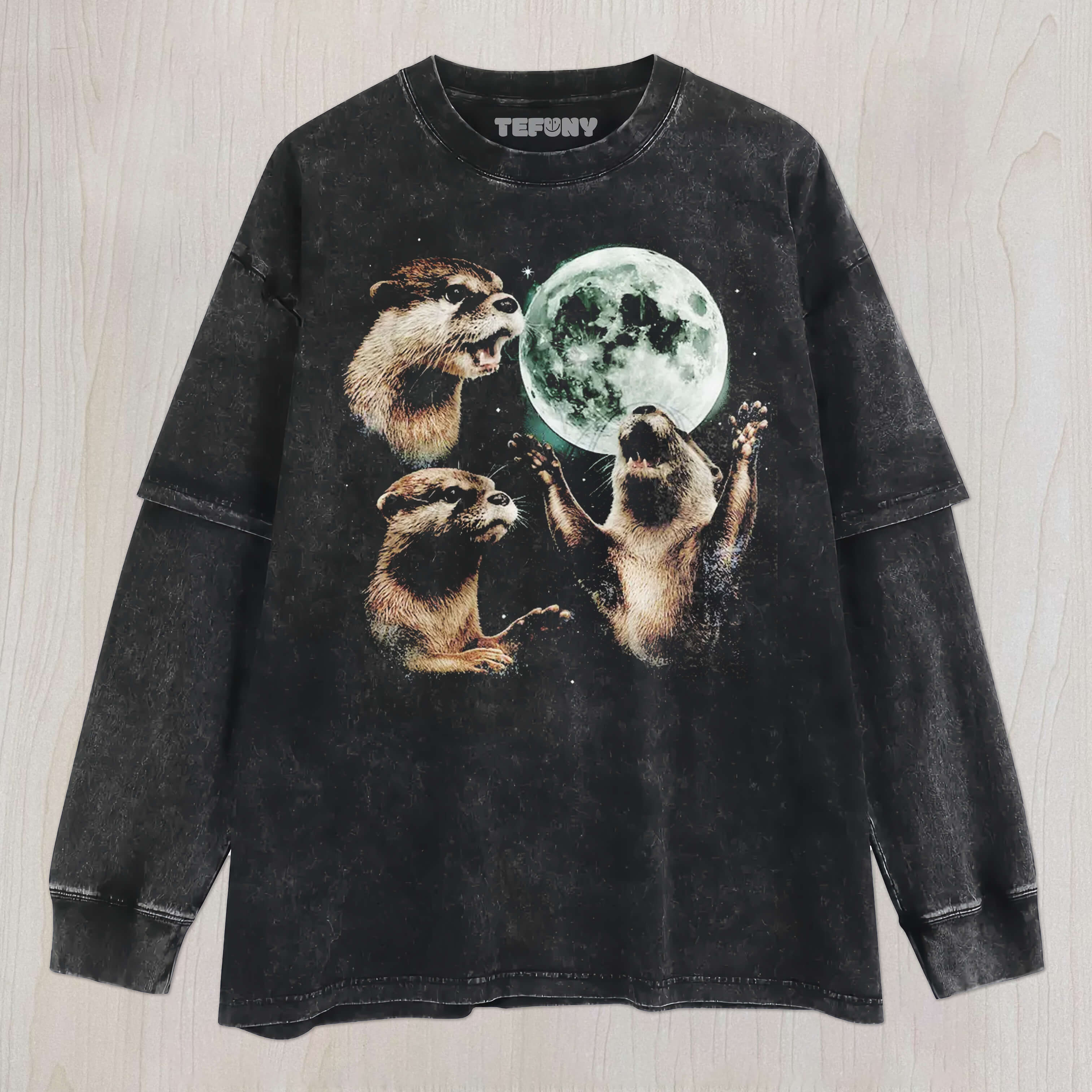 THREE OTTERS MOON UNISEX TEE, TANK TOP, LAYERED LS, SWEATSHIRT & HOODIE