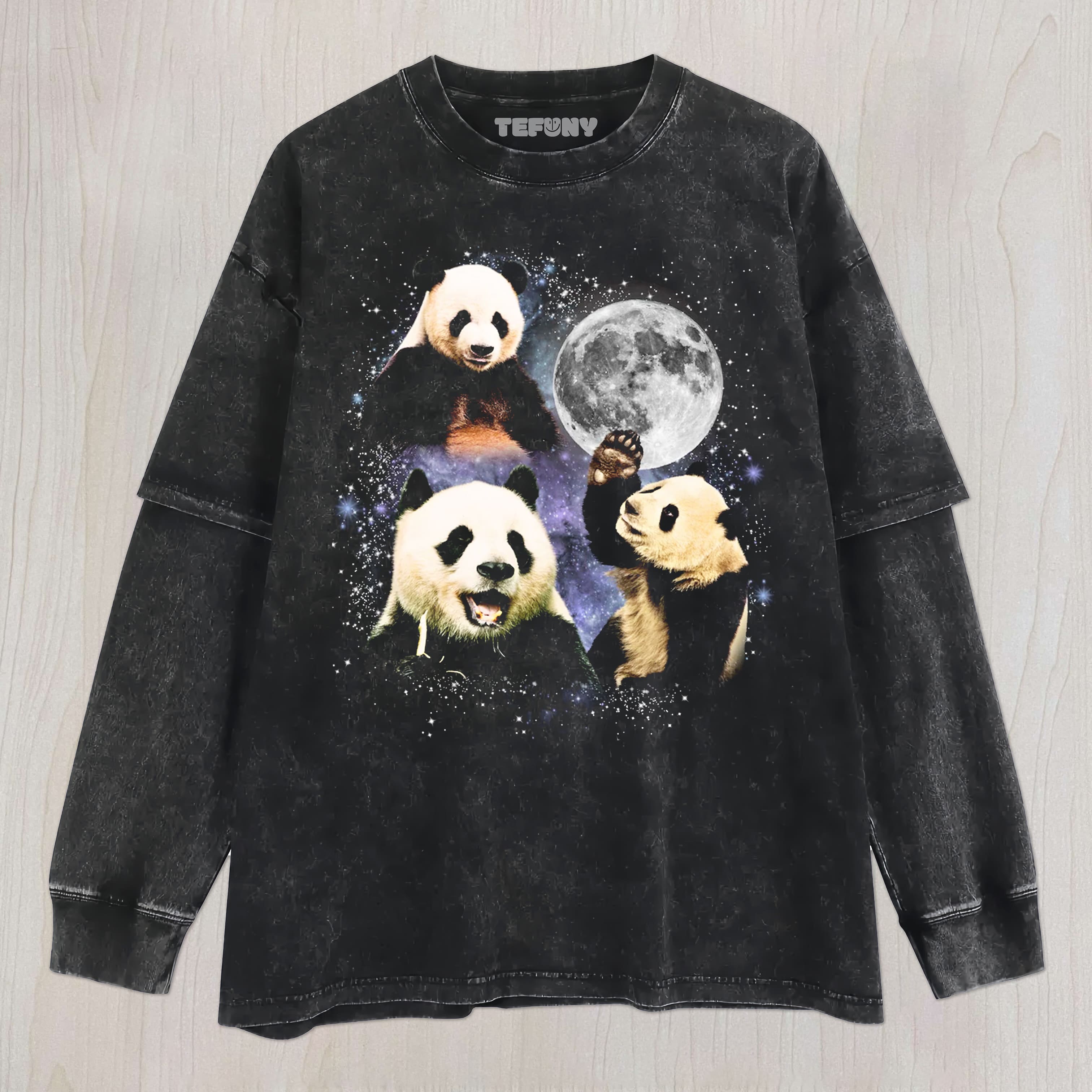 THREE PANDA MOON UNISEX TEE, TANK TOP, LAYERED LS, SWEATSHIRT & HOODIE