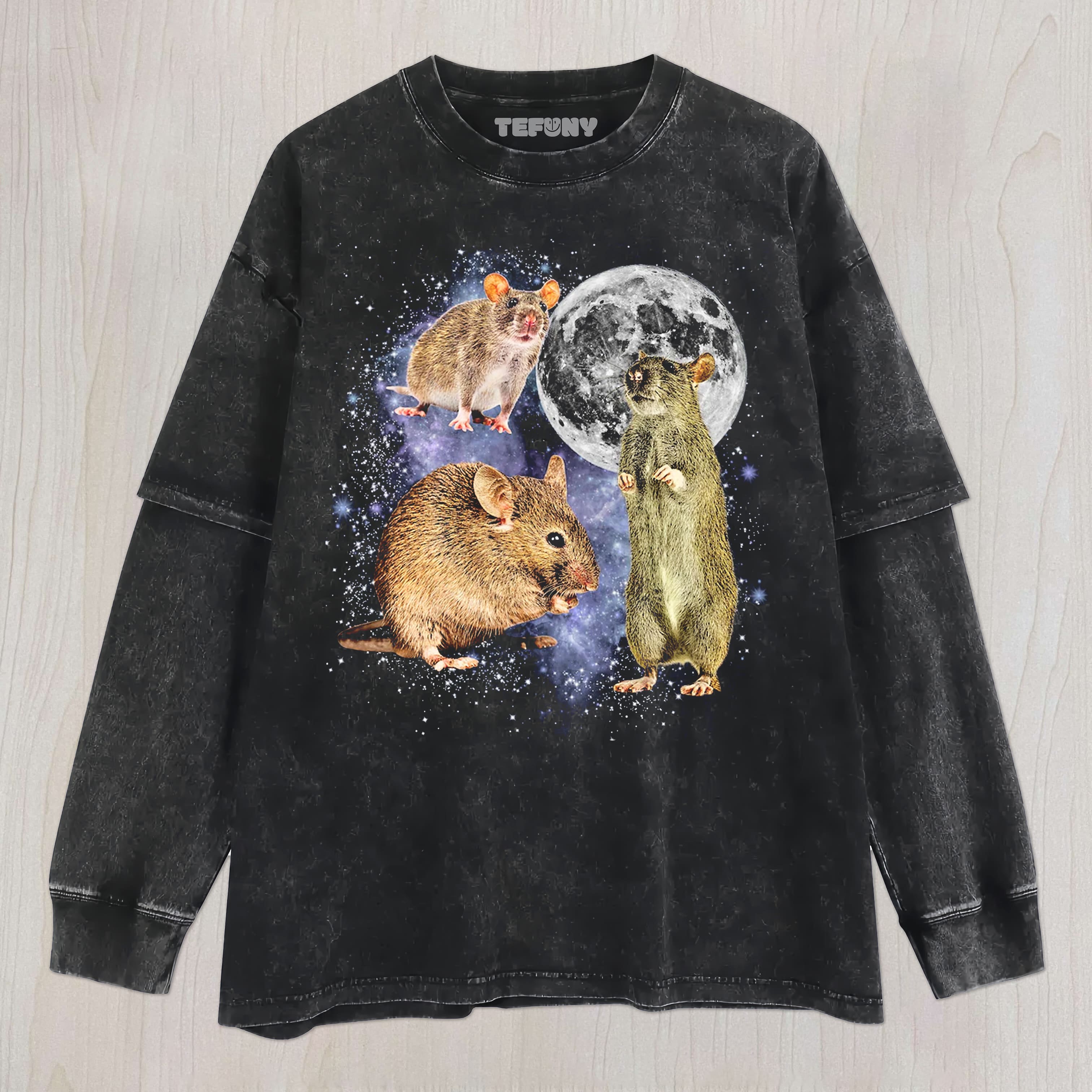 THREE RATS MOON UNISEX TEE, TANK TOP, LAYERED LS, SWEATSHIRT & HOODIE