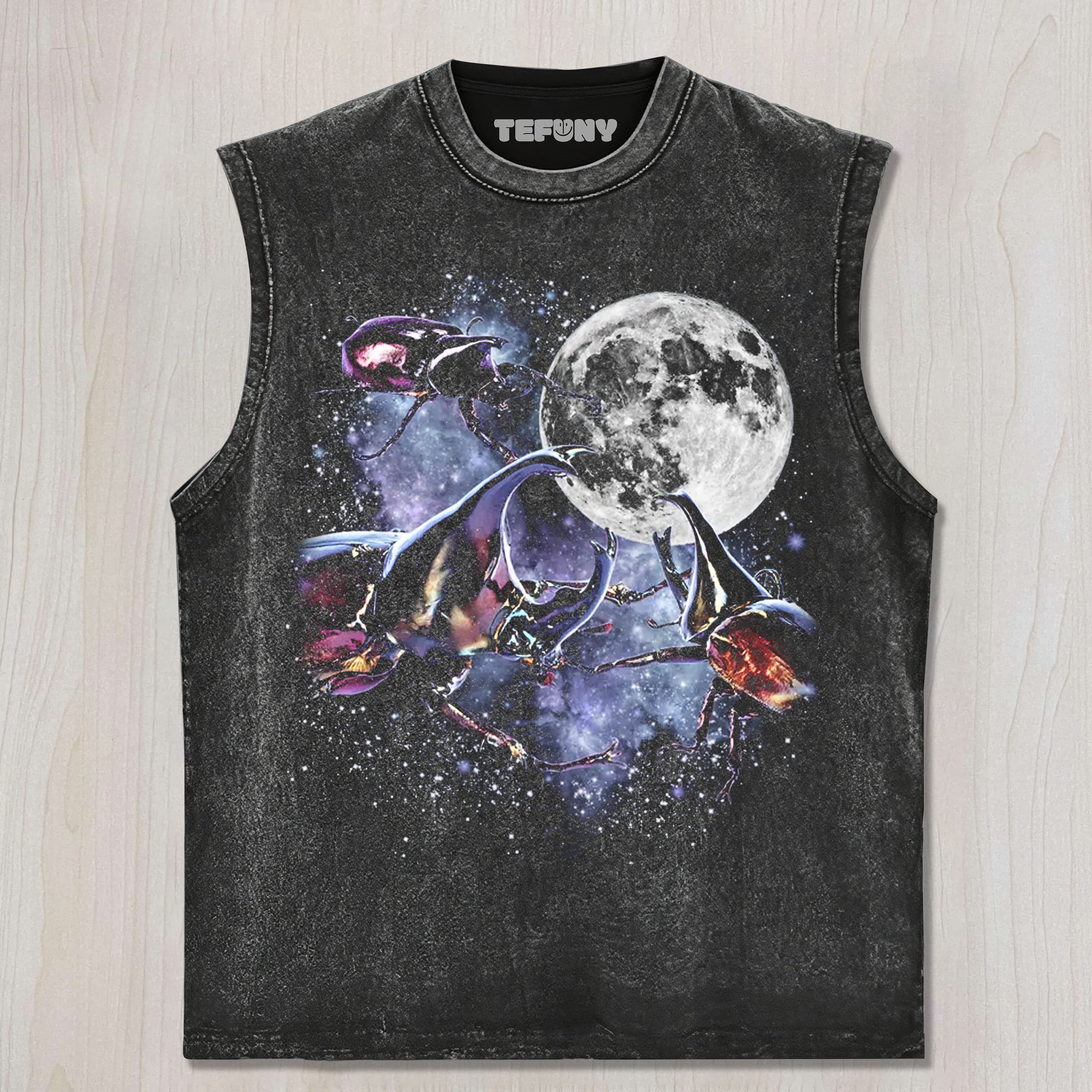 THREE RHINOCEROS BEETLE MOON UNISEX TEE, TANK TOP, LAYERED LS, SWEATSHIRT & HOODIE