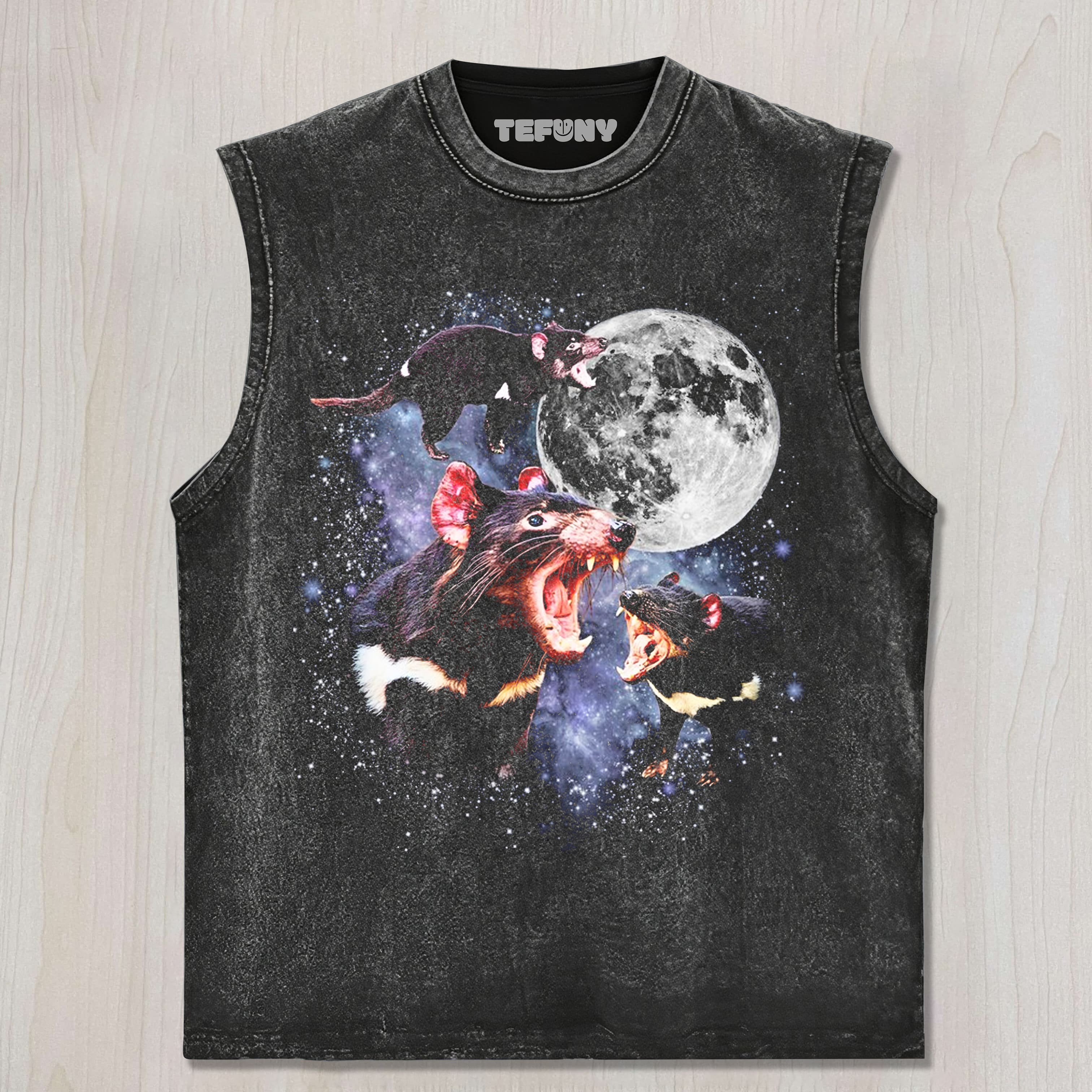 THREE TASMANIAN DEVIL MOON UNISEX TEE, TANK TOP, LAYERED LS, SWEATSHIRT & HOODIE