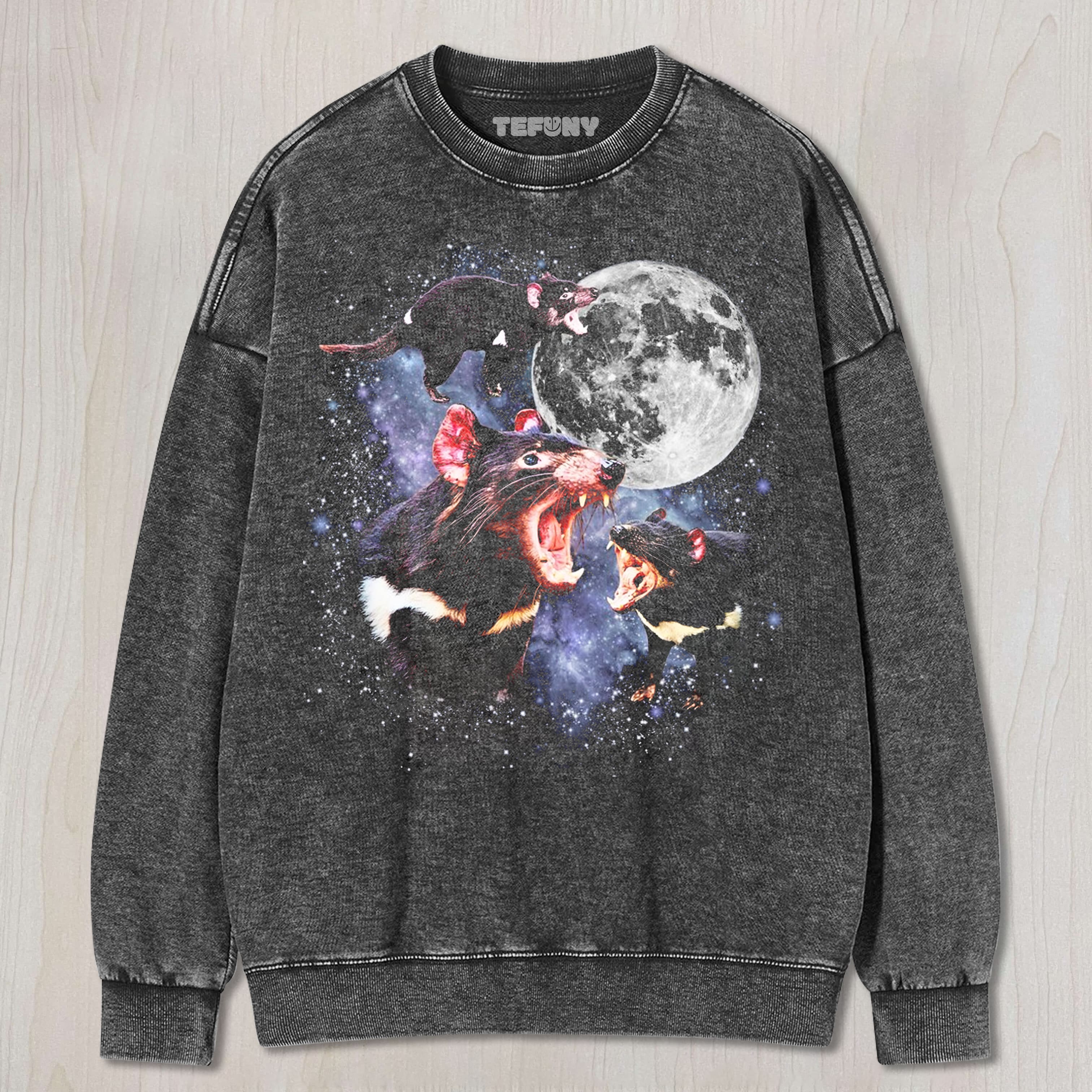 THREE TASMANIAN DEVIL MOON UNISEX TEE, TANK TOP, LAYERED LS, SWEATSHIRT & HOODIE