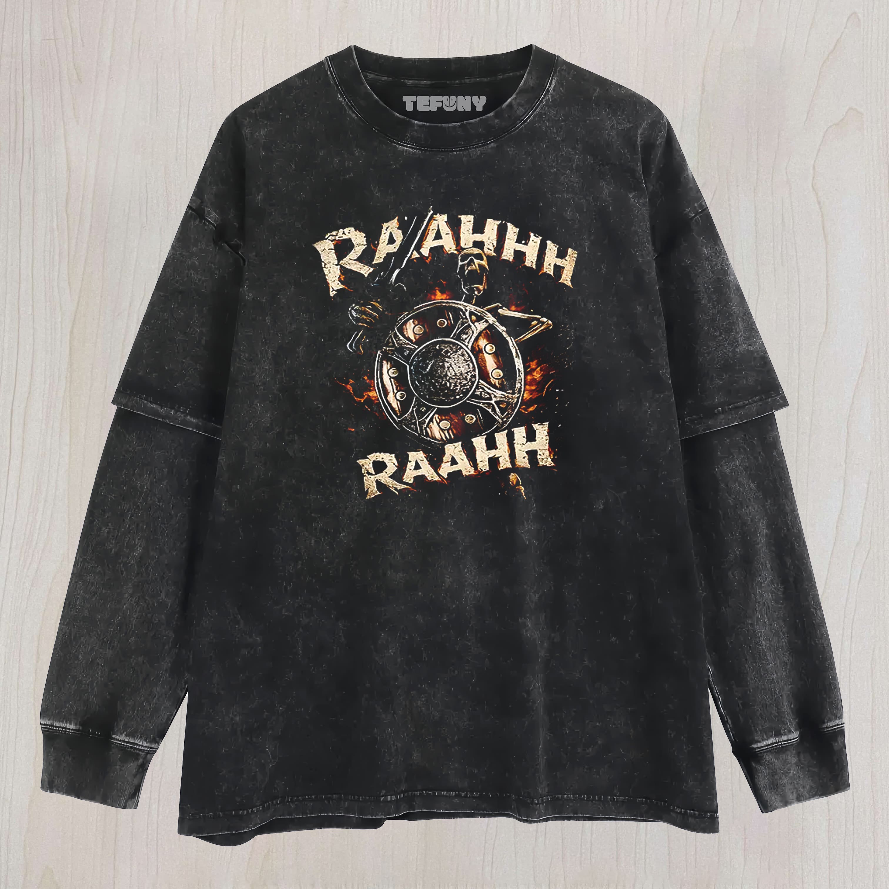TOKYOCANVAS SKELETON BANGING SHIELD FUNNY WASHED LAYERED LONG SLEEVE