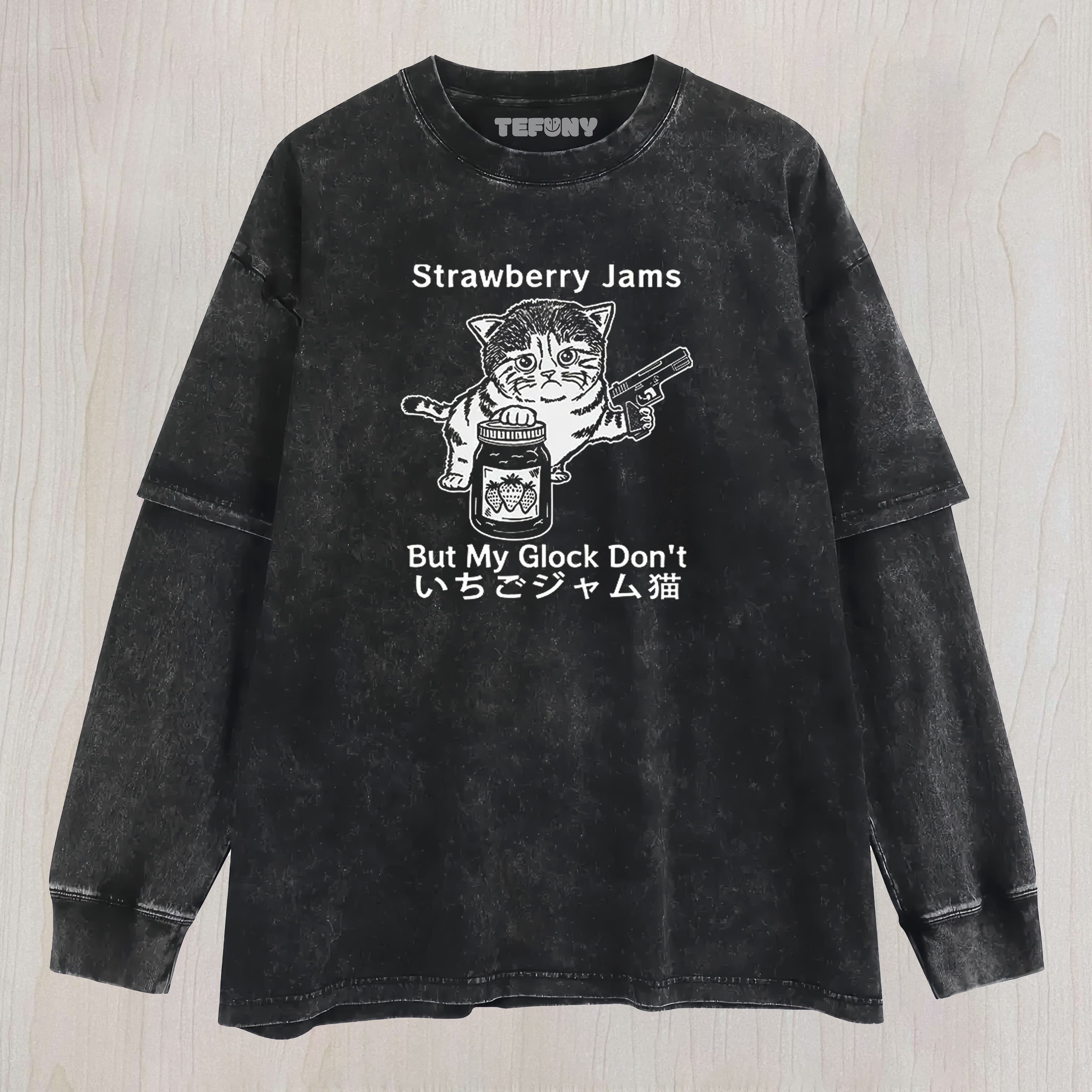 TOKYOCANVAS STRAWBERRY JAM CAT WASHED LAYERED LONG SLEEVE