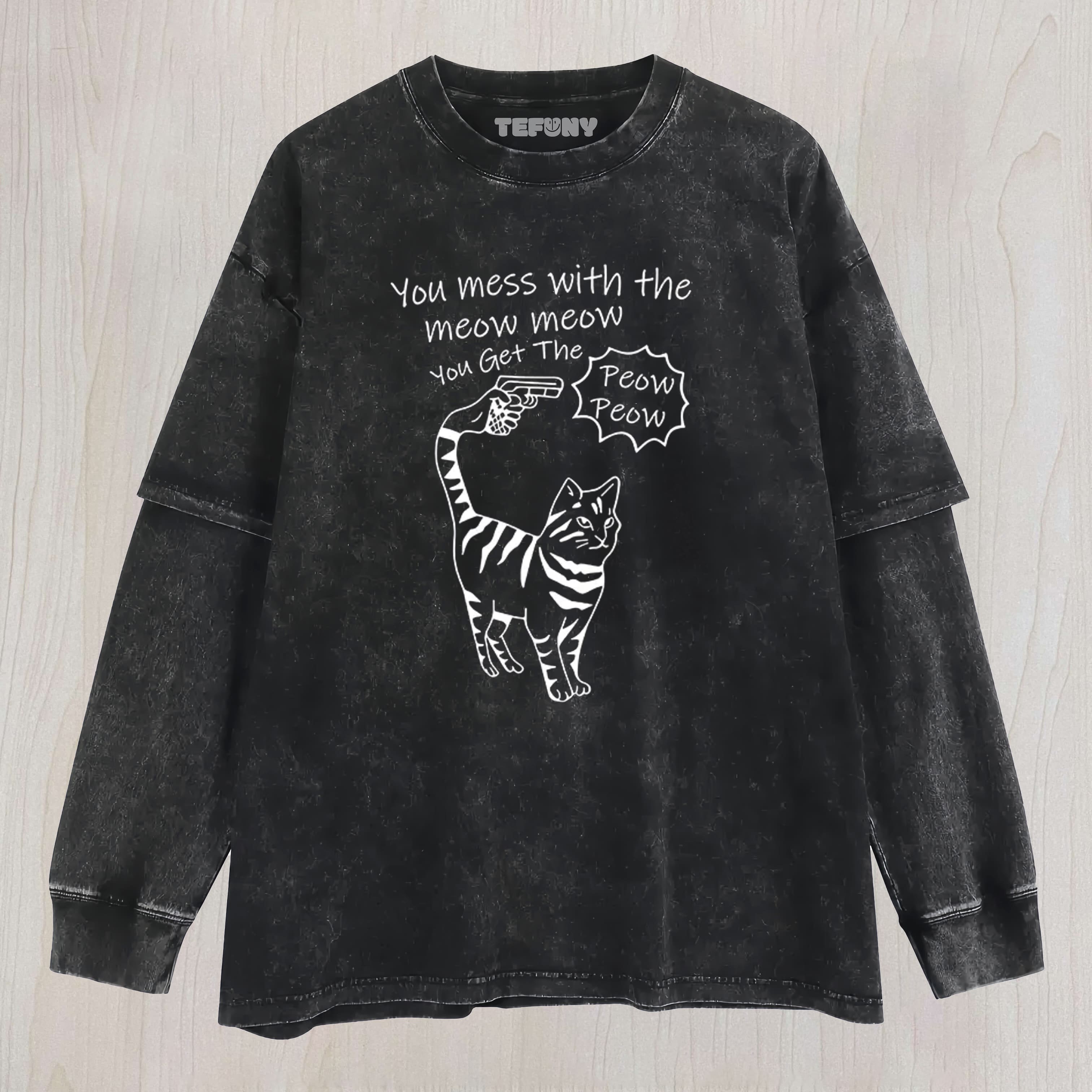 WAITING FOR PUNISHMENT FROM CAT WASHED LAYERED LONG SLEEVE