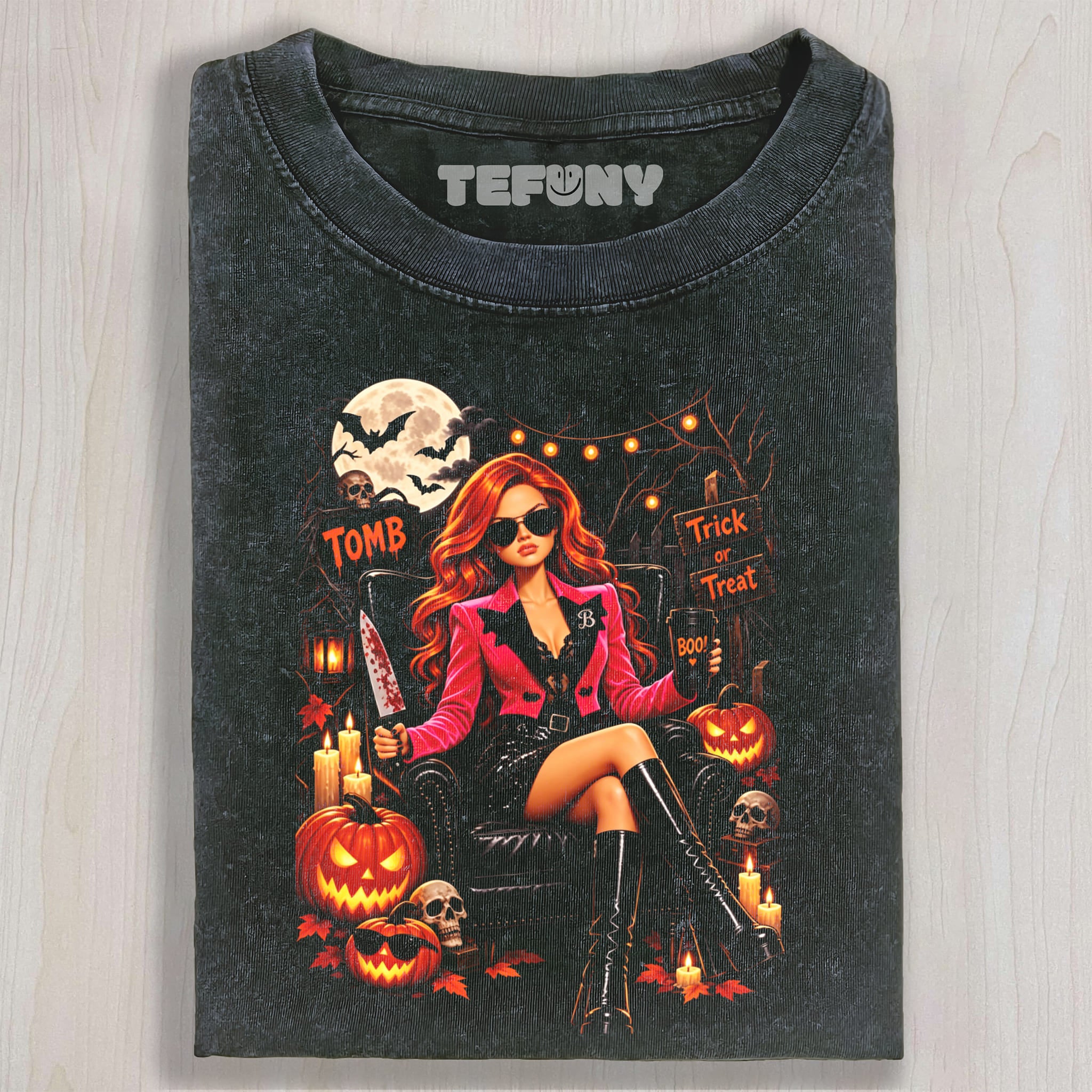 TOMB BOSS HALLOWEEN GIRL UNISEX TEE, TANK TOP, LAYERED LS, SWEATSHIRT & HOODIE