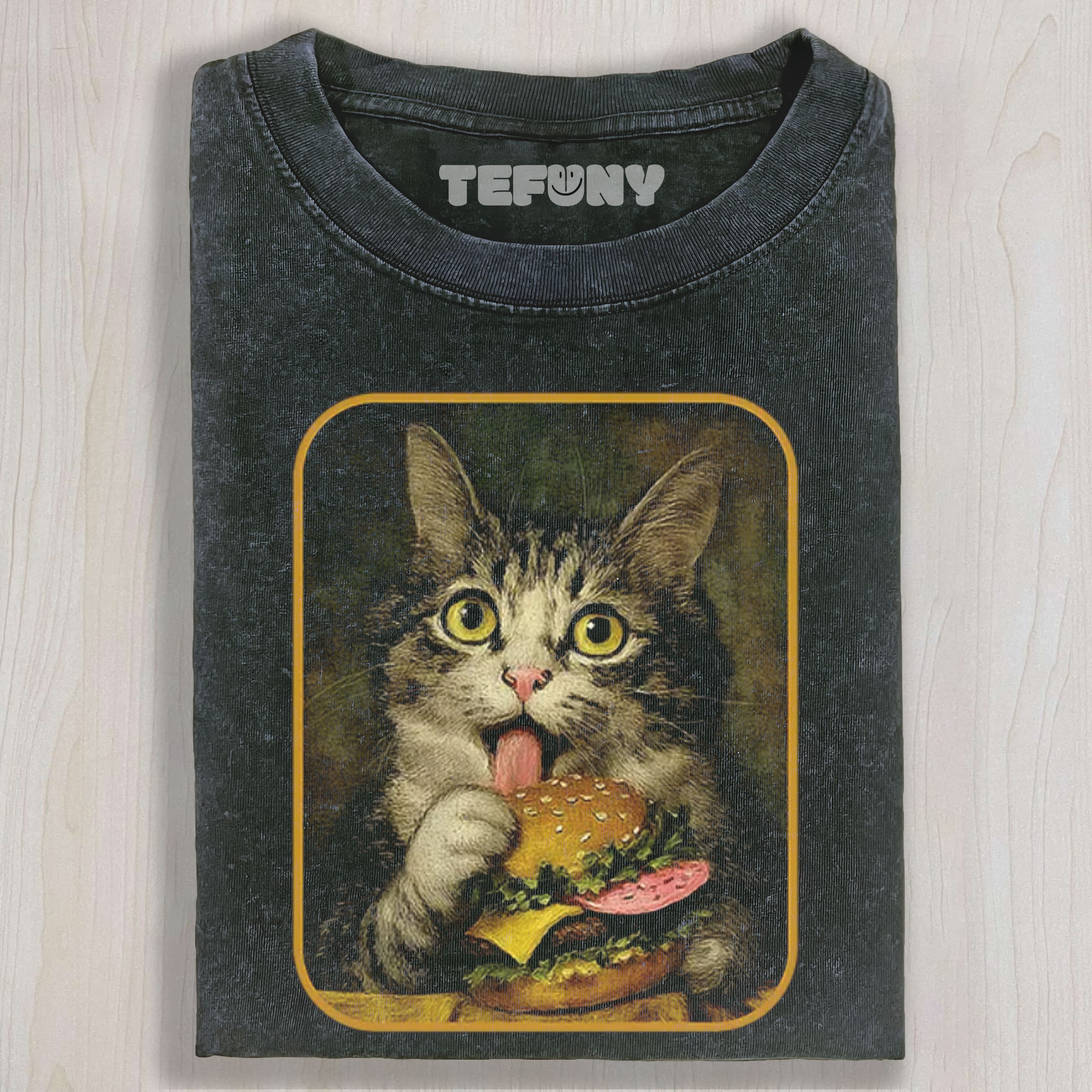 TRYING TO EAT BURGER FUNNY CUTE CAT UNISEX TEE, TANK TOP, LAYERED LS, SWEATSHIRT & HOODIE