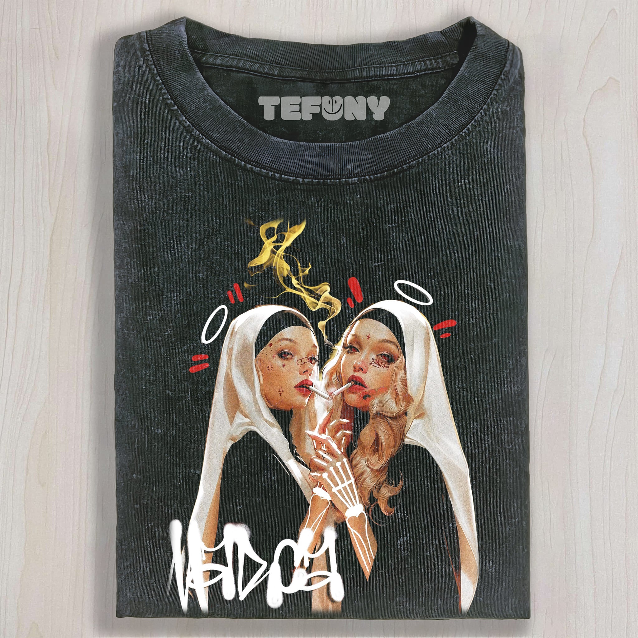 TWO SMOKING NUNS UNISEX TEE, TANK TOP, LAYERED LS, SWEATSHIRT & HOODIE