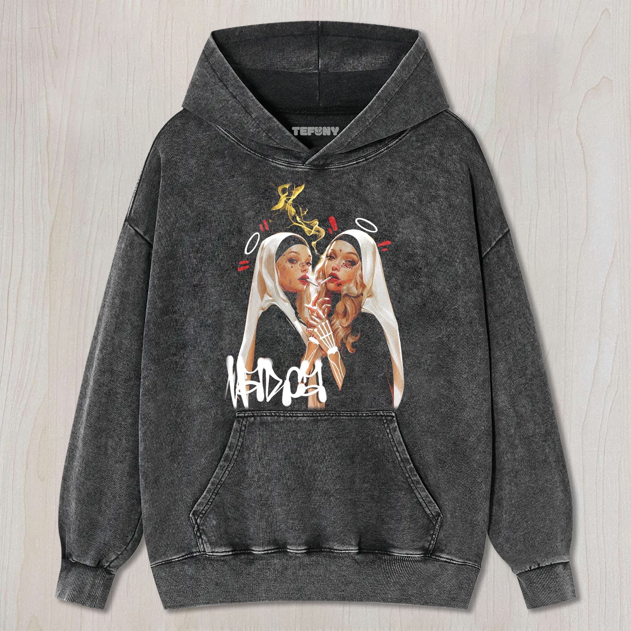 TWO SMOKING NUNS UNISEX TEE, TANK TOP, LAYERED LS, SWEATSHIRT & HOODIE