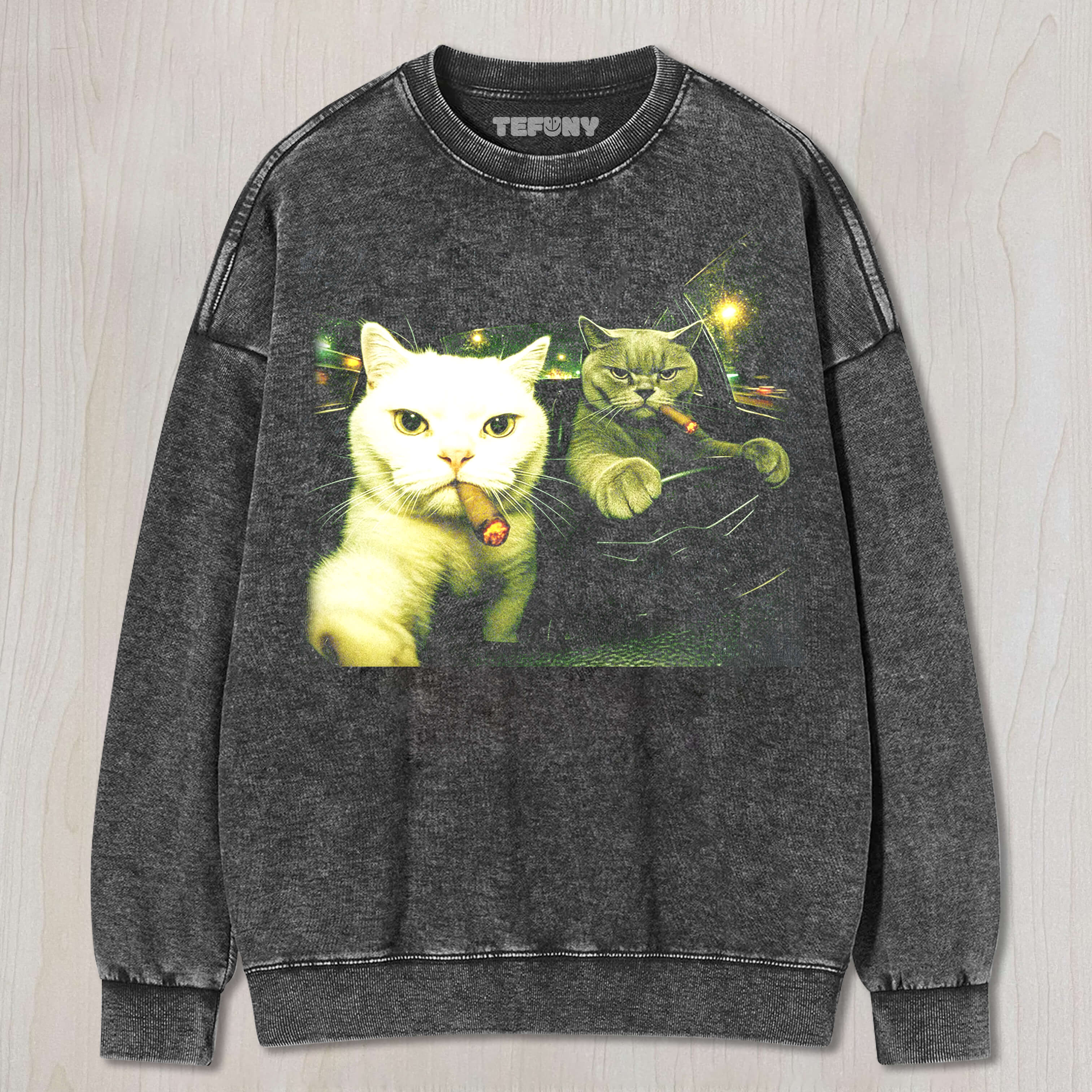 TWO CATS SMOKING AND DRIVING T-SHIRT