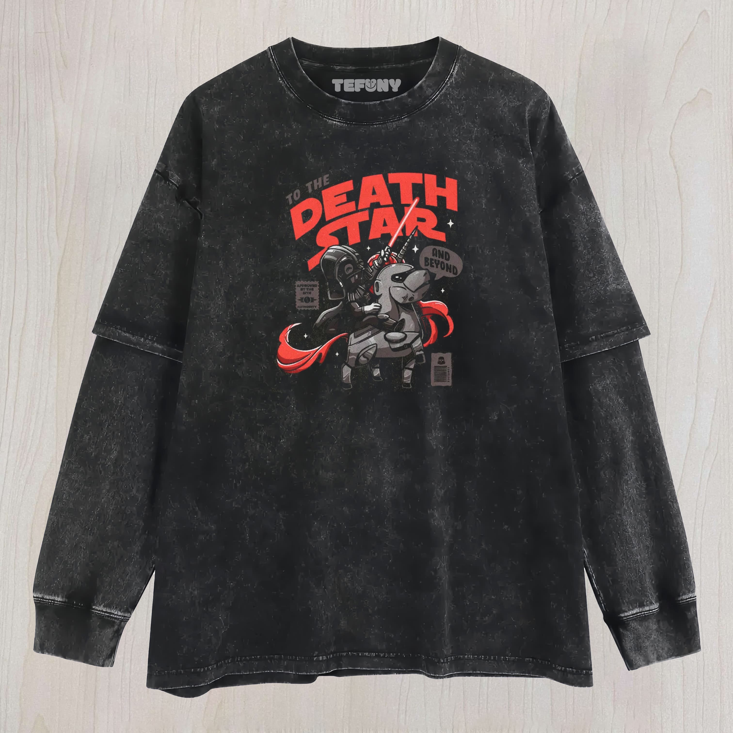 TO THE DEATH STAR DARTH VADER UNICORN WASHED LAYERED LONG SLEEVE