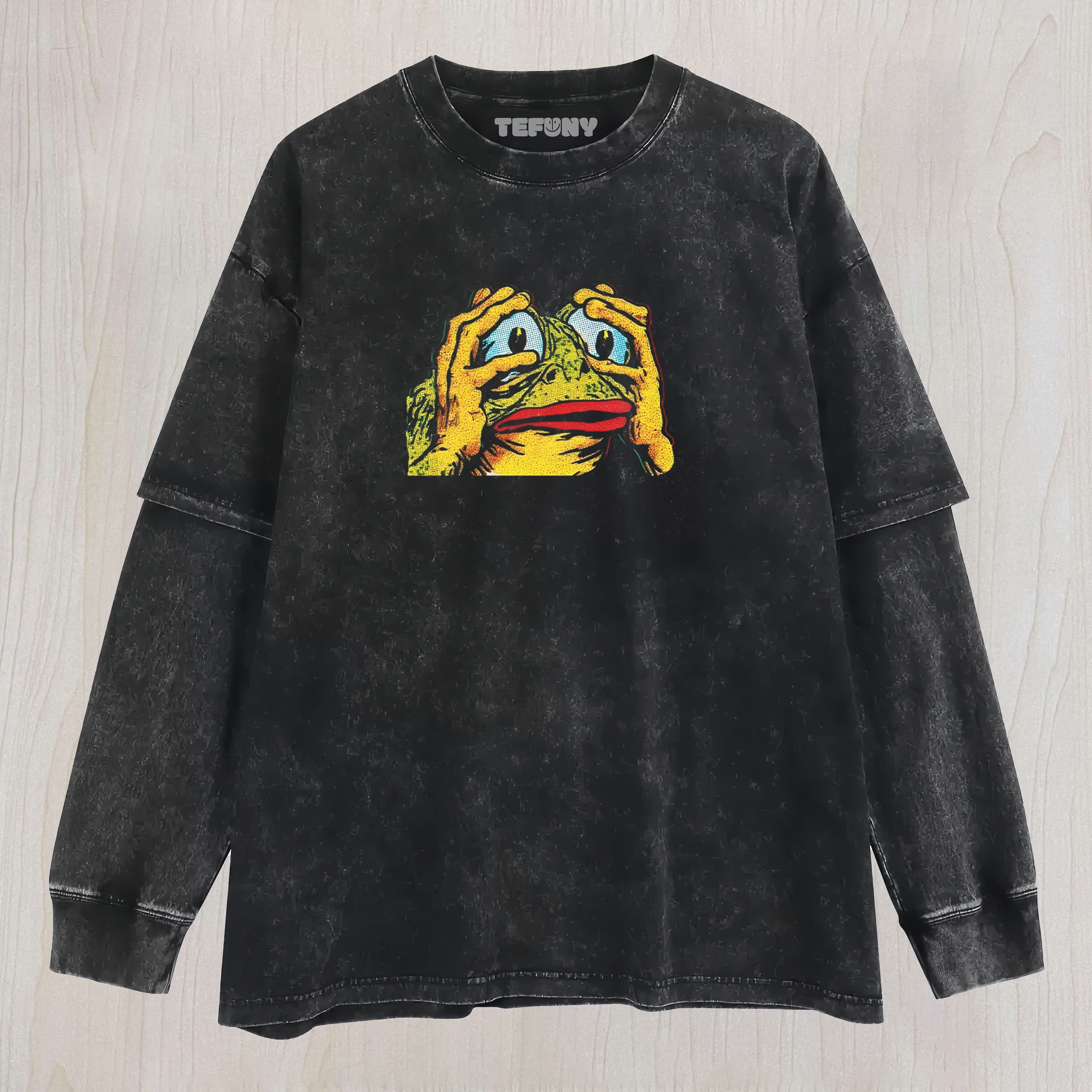 TOKYOCANVAS BIG-EYED FROG WASHED LAYERED LONG SLEEVE