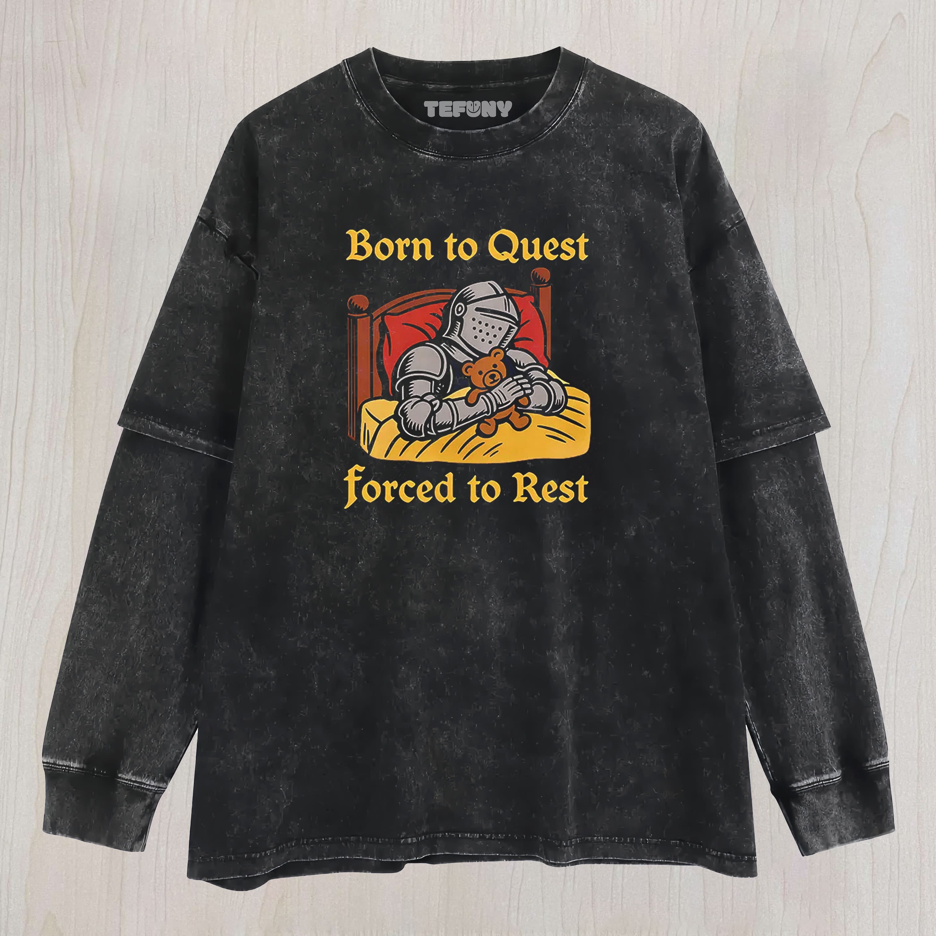TOKYOCANVAS BORN TO QUEST FORCED TO REST WASHED  LAYERED LONG SLEEVE