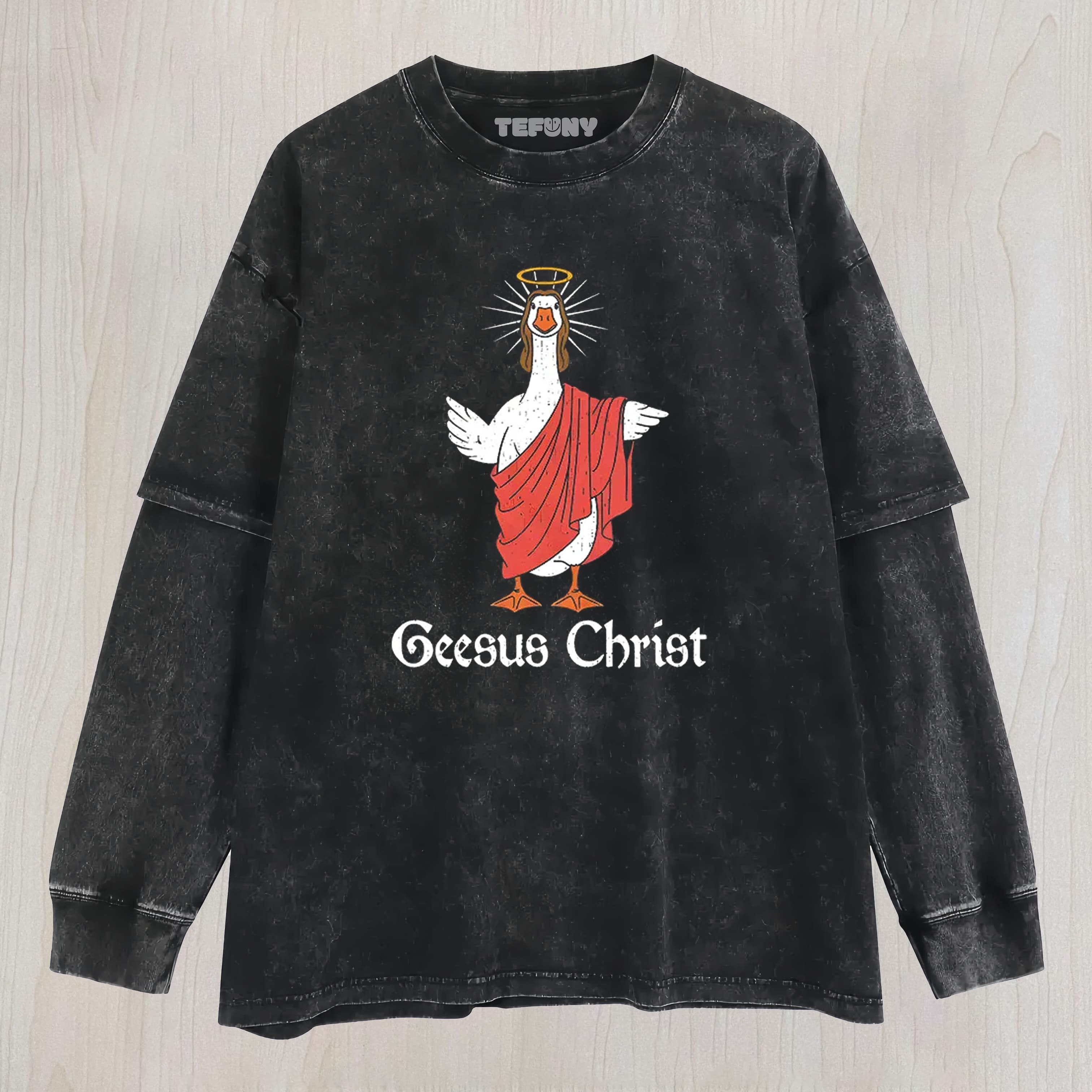 Tokyocanvas Geesus Christ Funny Washed LAYERED LONG SLEEVE
