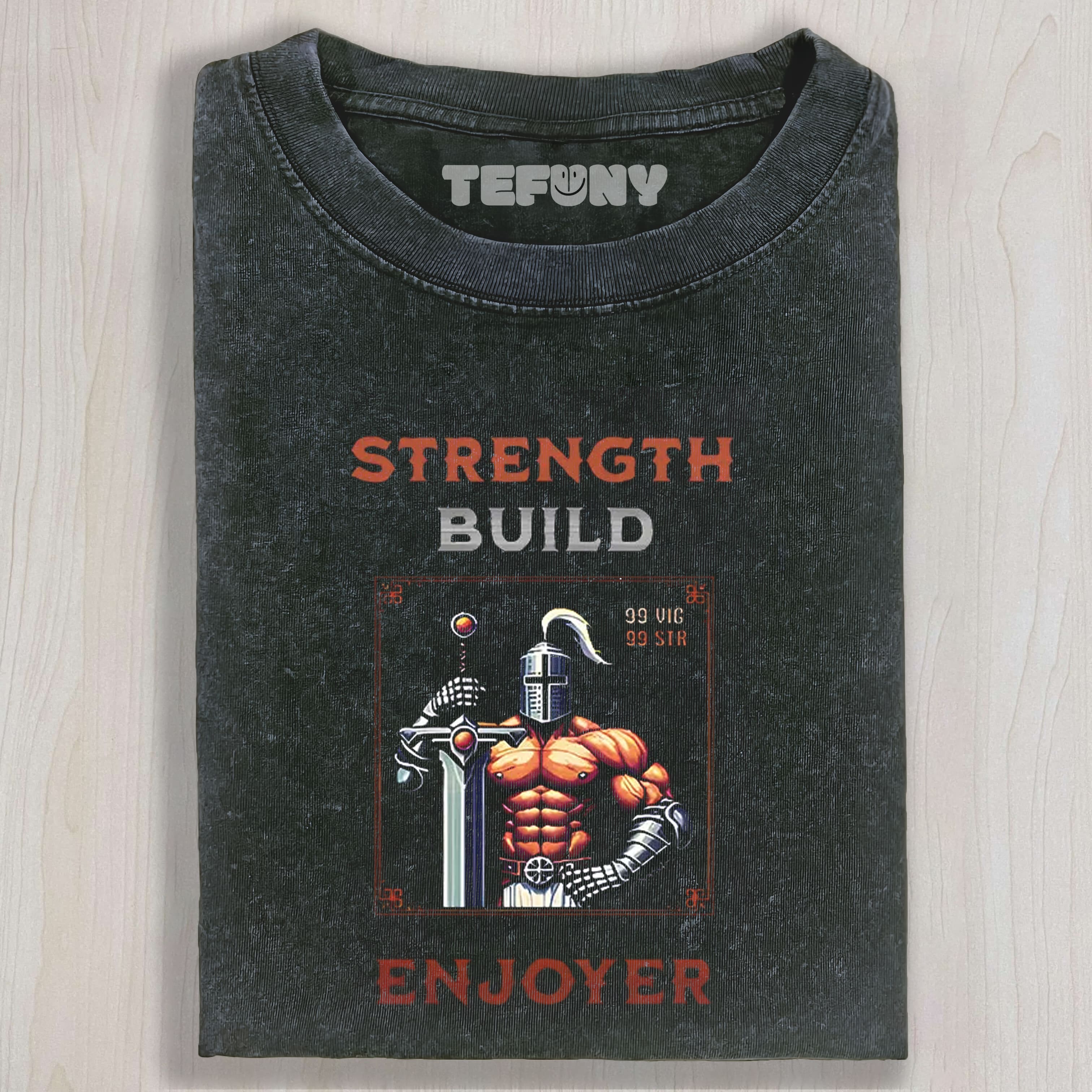 TOKYOCANVAS STRENGTH BUILD ENJOYER DANK SOULS MEME WASHED T-SHIRT