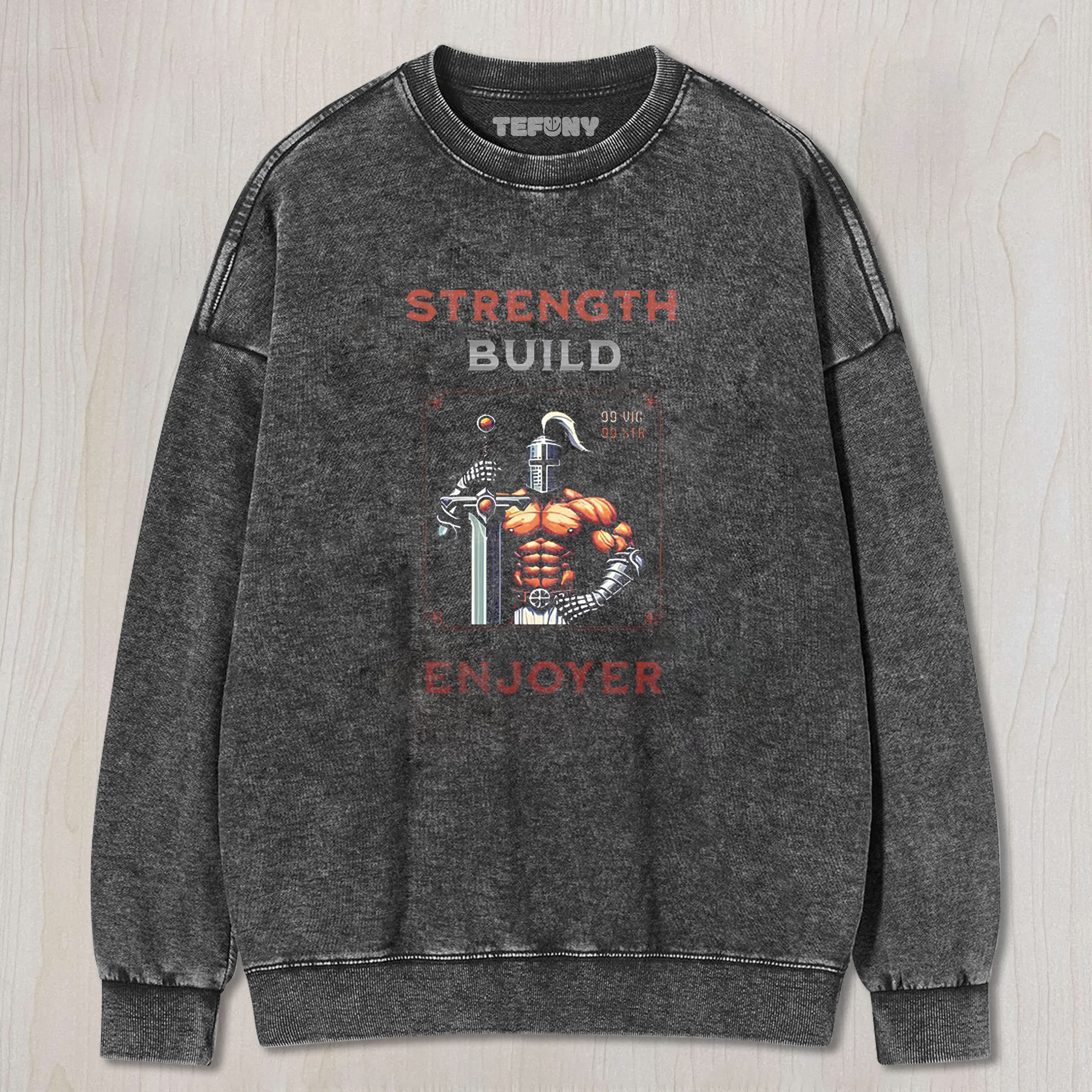 TOKYOCANVAS STRENGTH BUILD ENJOYER DANK SOULS MEME WASHED T-SHIRT