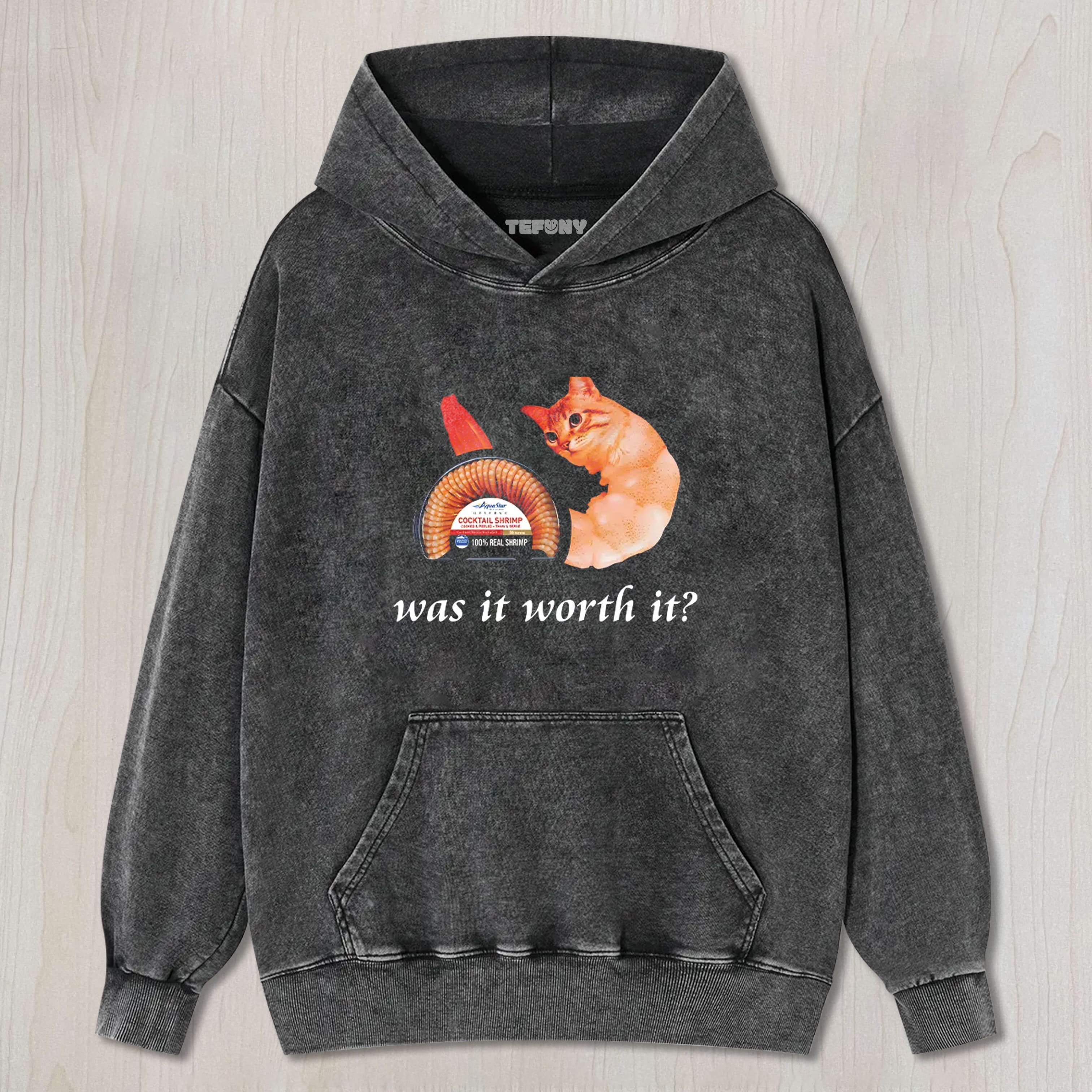 TOKYOCANVAS WAS IT WORTH IT SHRIMP CAT WASHED T-SHIRT