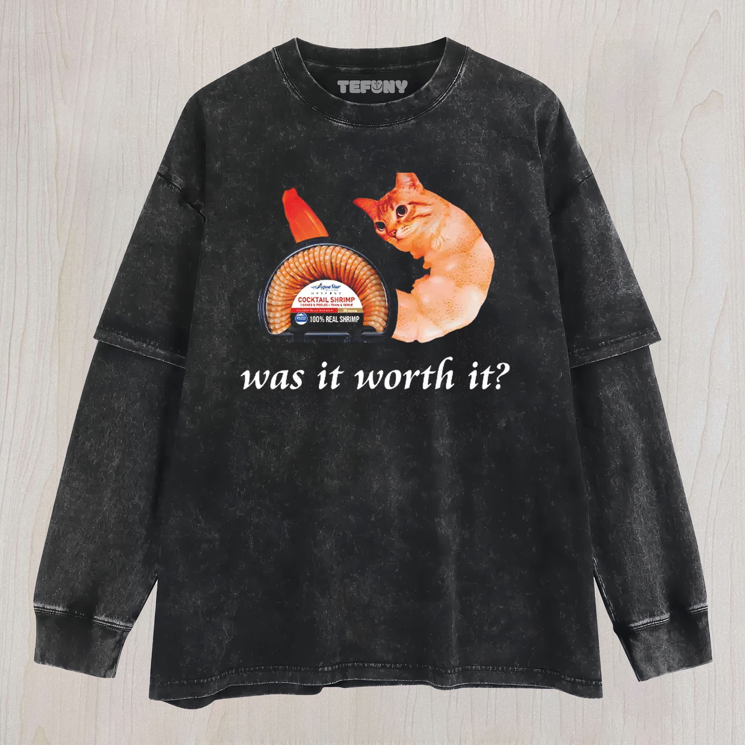 TOKYOCANVAS WAS IT WORTH IT SHRIMP CAT WASHED LAYERED LONG SLEEVE