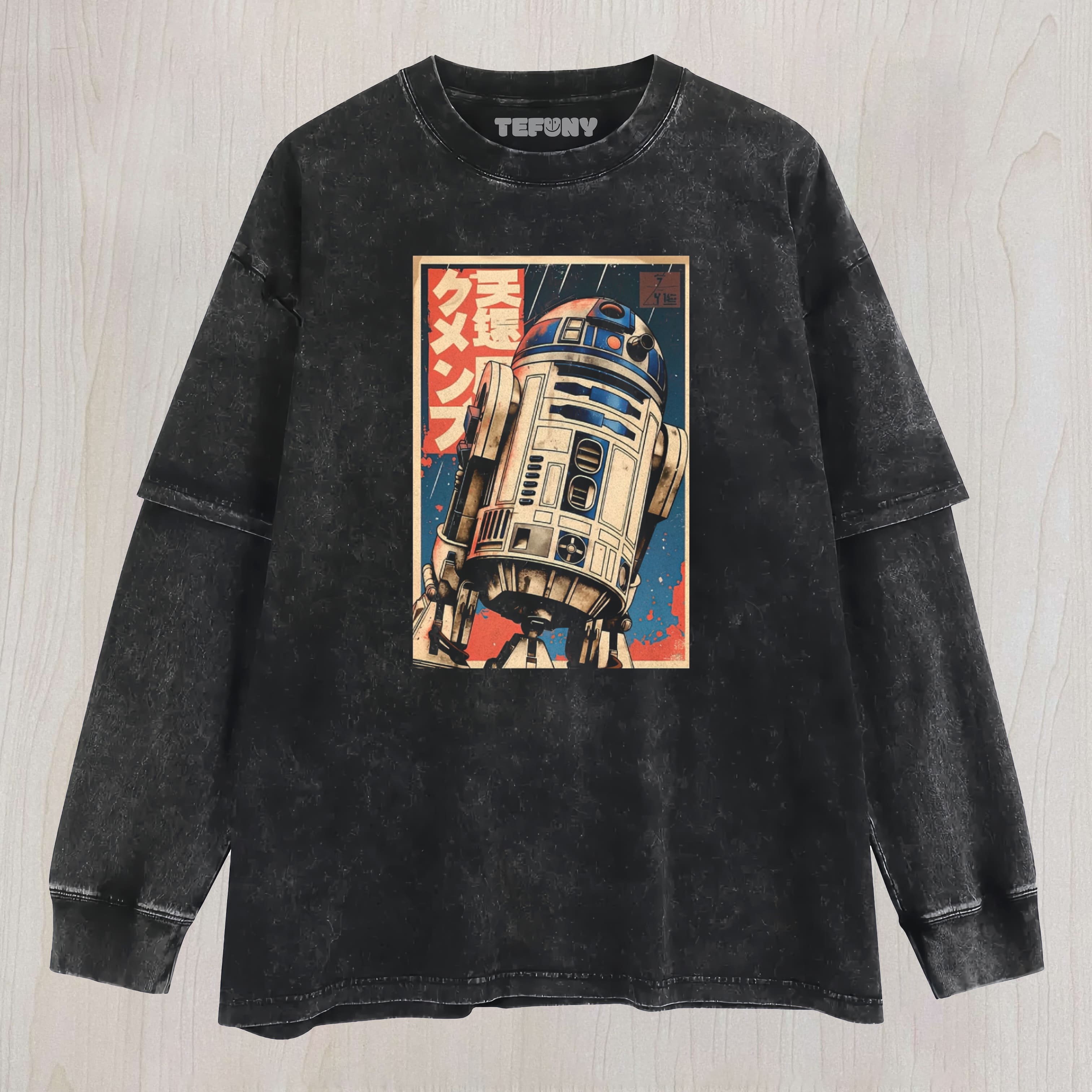 UNISEX FIT WASHED LAYERED LONG SLEEVE