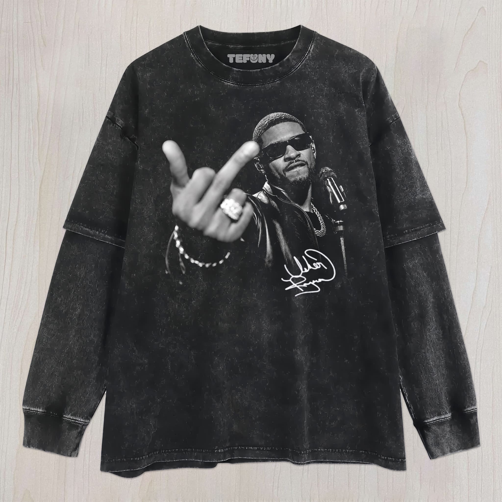 USHER-MIDDLE FINGER UNISEX TEE, TANK TOP, LAYERED LS, SWEATSHIRT & HOODIE