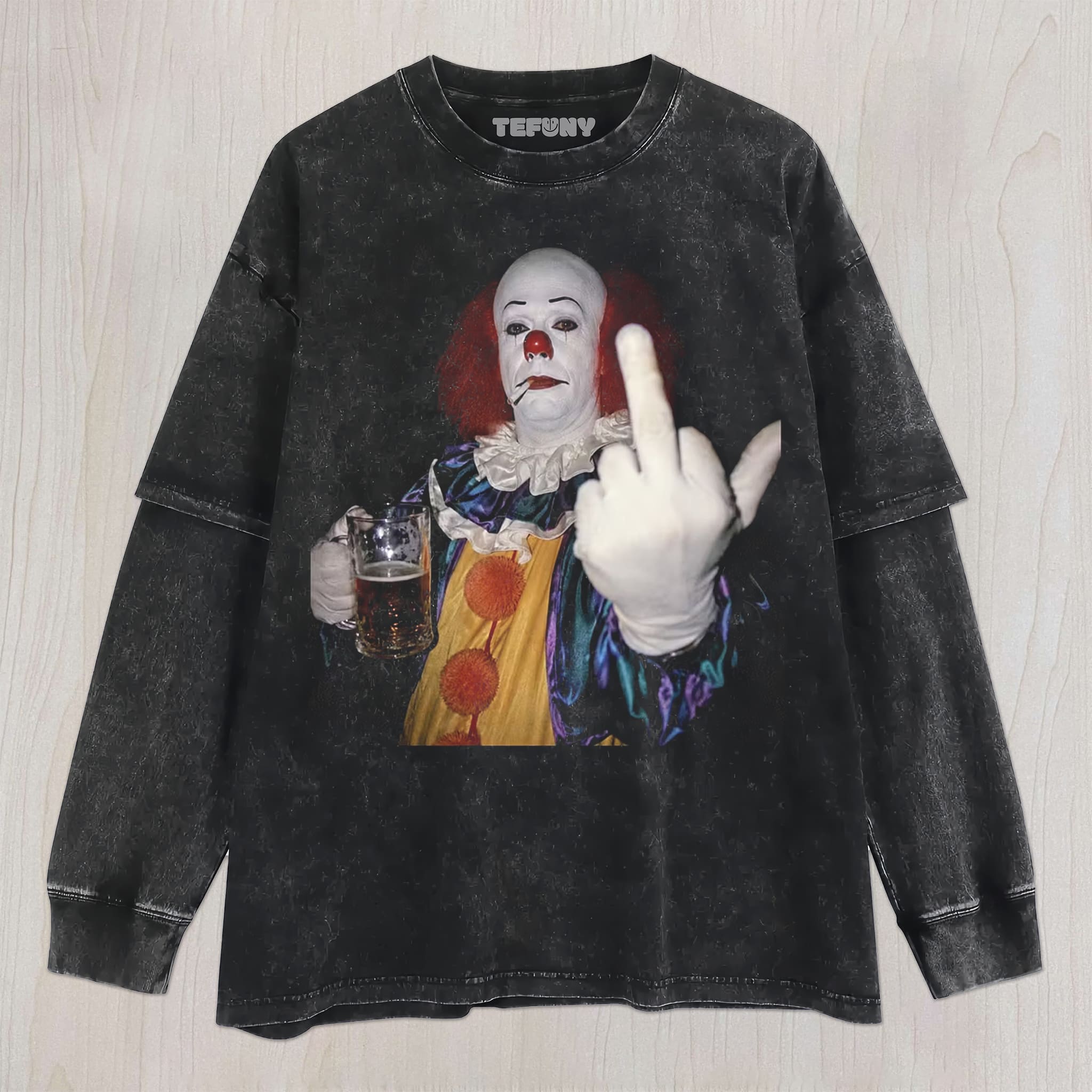 VINTAGE 90S HORROR CLOWN GRAPHIC TEE UNISEX TEE, TANK TOP, LAYERED LS, SWEATSHIRT & HOODIE