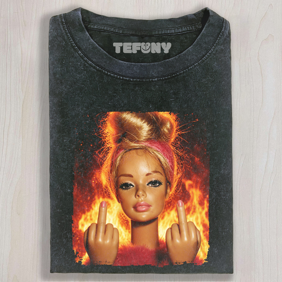 VINTAGE DOLL MIDDLE FINGER UNISEX TEE, TANK TOP, LAYERED LS, SWEATSHIRT & HOODIE