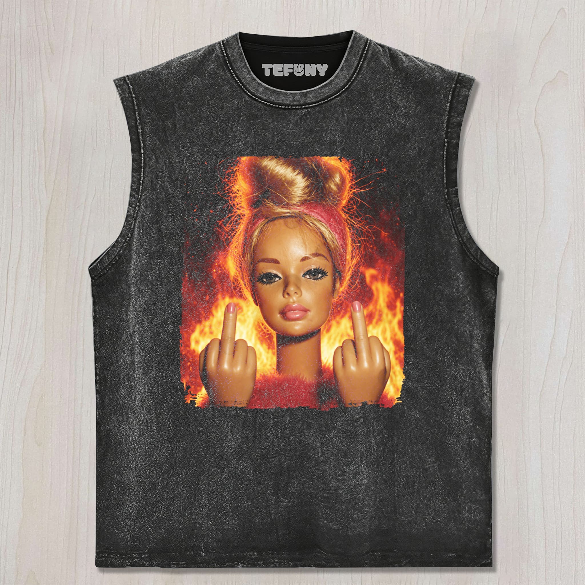 VINTAGE DOLL MIDDLE FINGER UNISEX TEE, TANK TOP, LAYERED LS, SWEATSHIRT & HOODIE