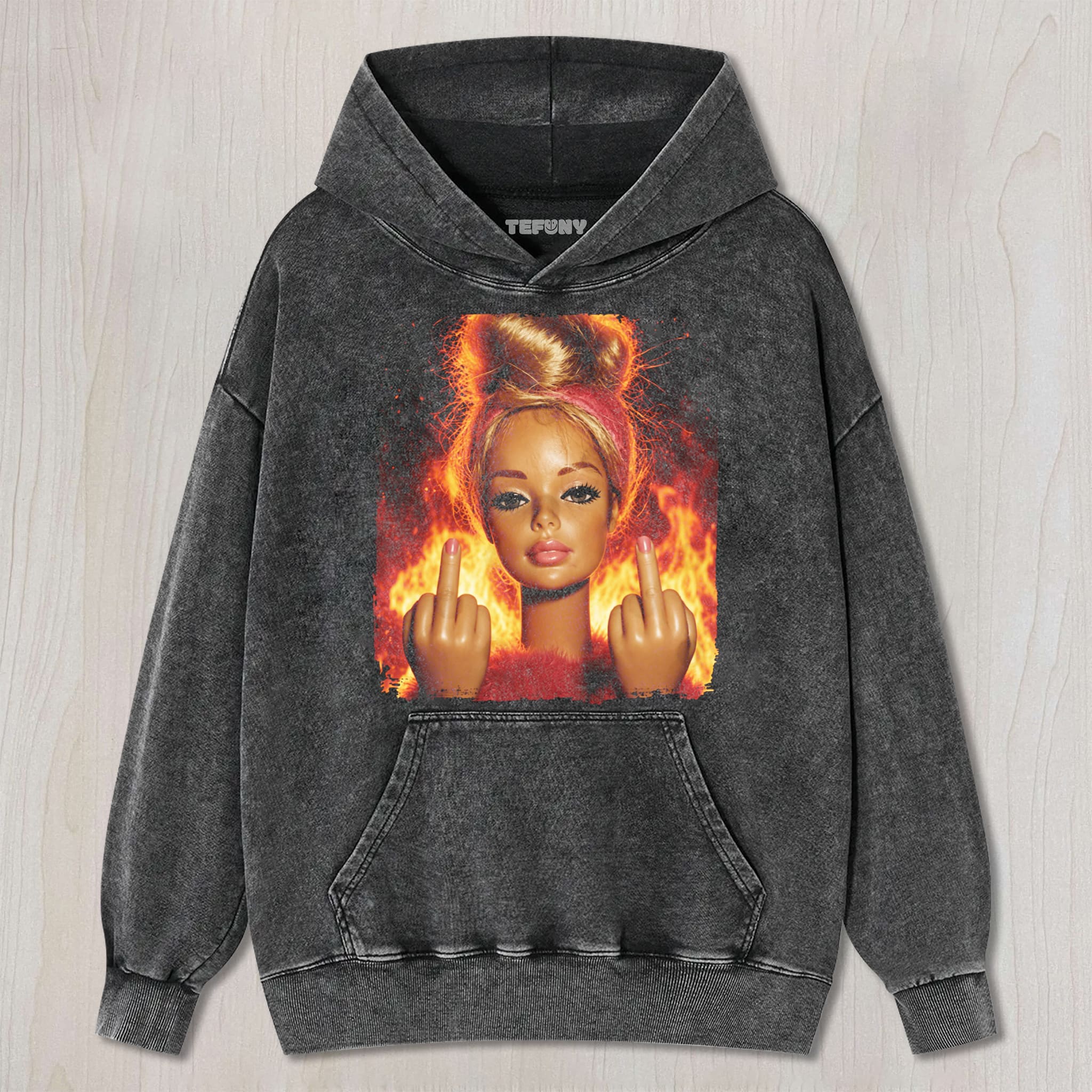 VINTAGE DOLL MIDDLE FINGER UNISEX TEE, TANK TOP, LAYERED LS, SWEATSHIRT & HOODIE