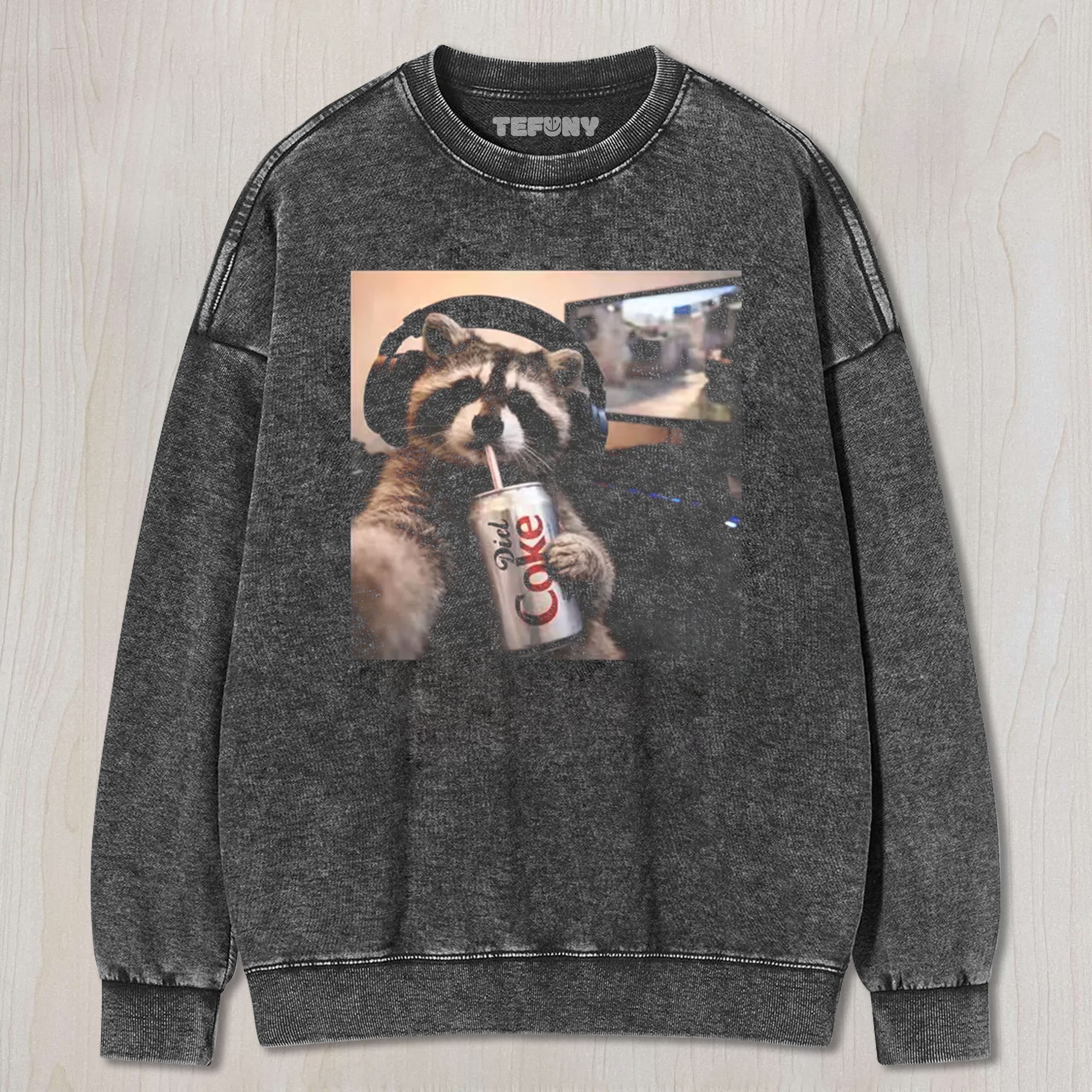 VINTAGE RACCOON DIET COKE UNISEX TEE, TANK TOP, LAYERED LS, SWEATSHIRT & HOODIE
