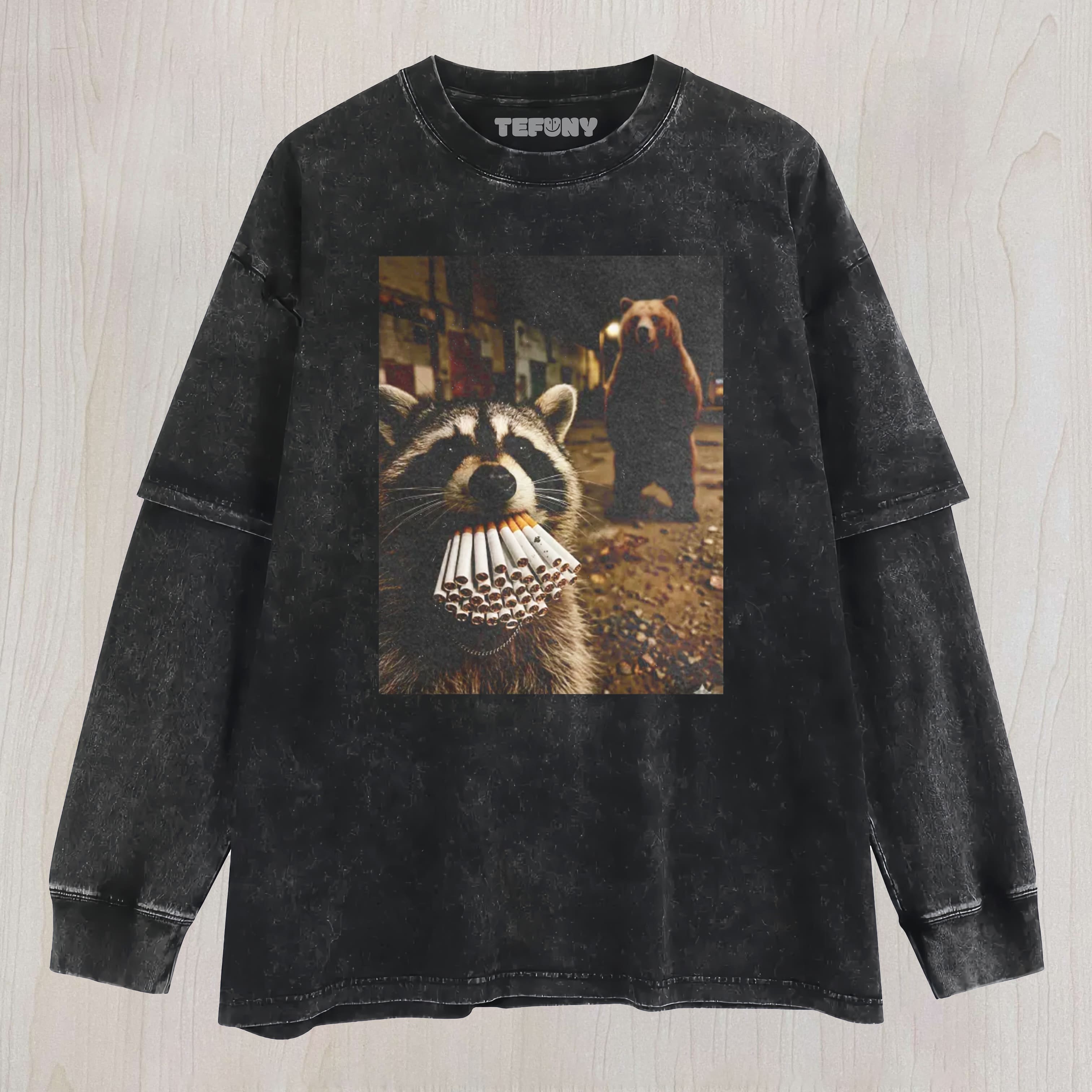 VINTAGE WEATERN RACCOON UNISEX TEE, TANK TOP, LAYERED LS, SWEATSHIRT & HOODIE