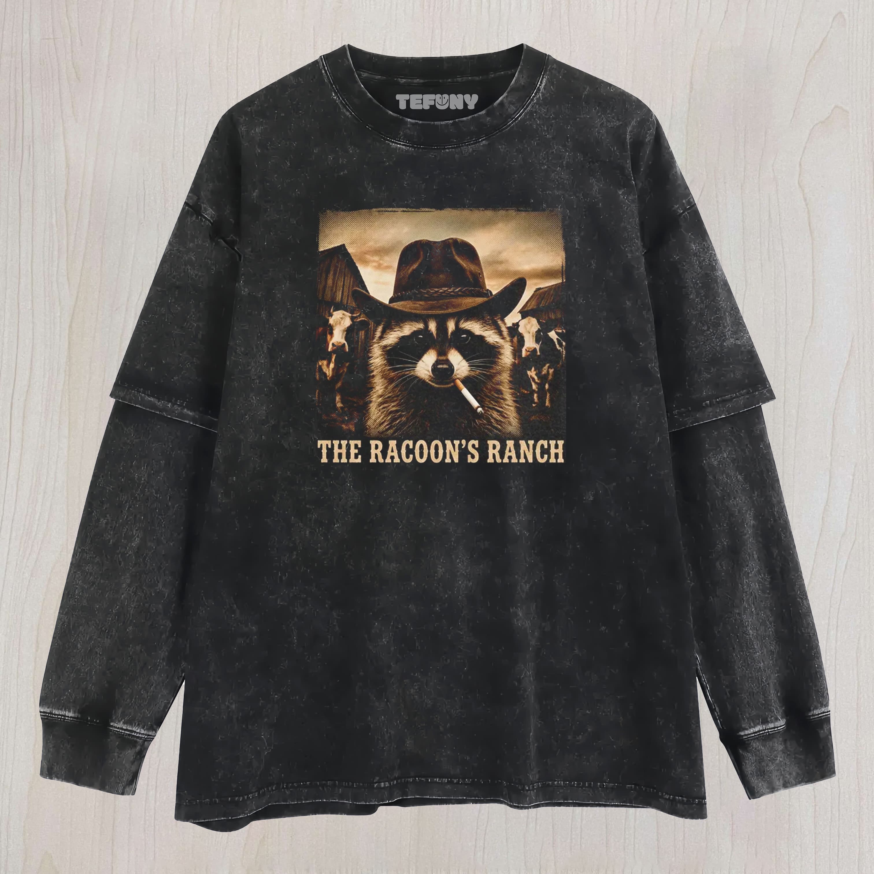 VINTAGE WEATERN RACCOON UNISEX TEE, TANK TOP, LAYERED LS, SWEATSHIRT & HOODIE