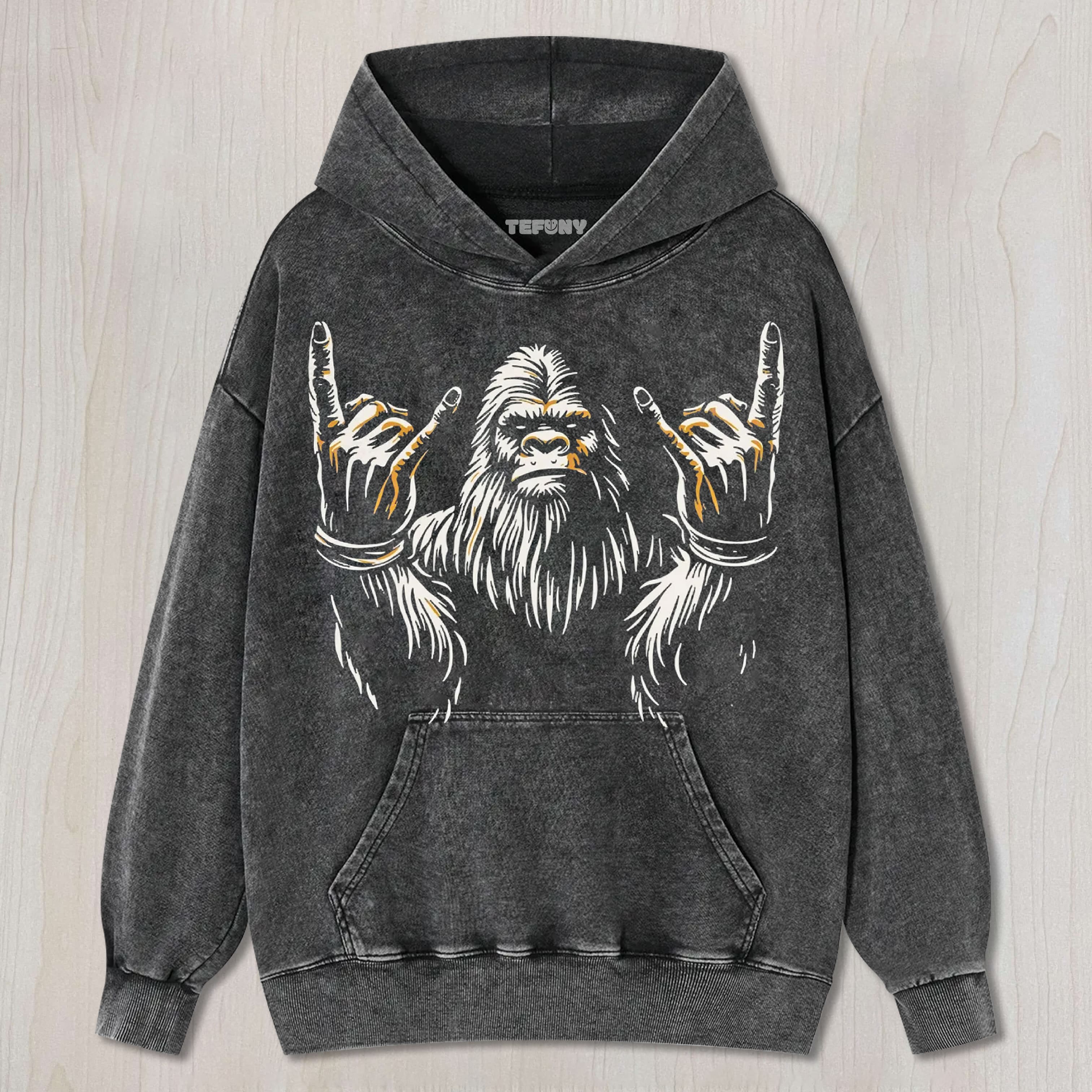 VINTAGE BIGFOOT FUNNY ROCKER WASHED UNISEX TEE, TANK TOP, LAYERED LS, SWEATSHIRT & HOODIE