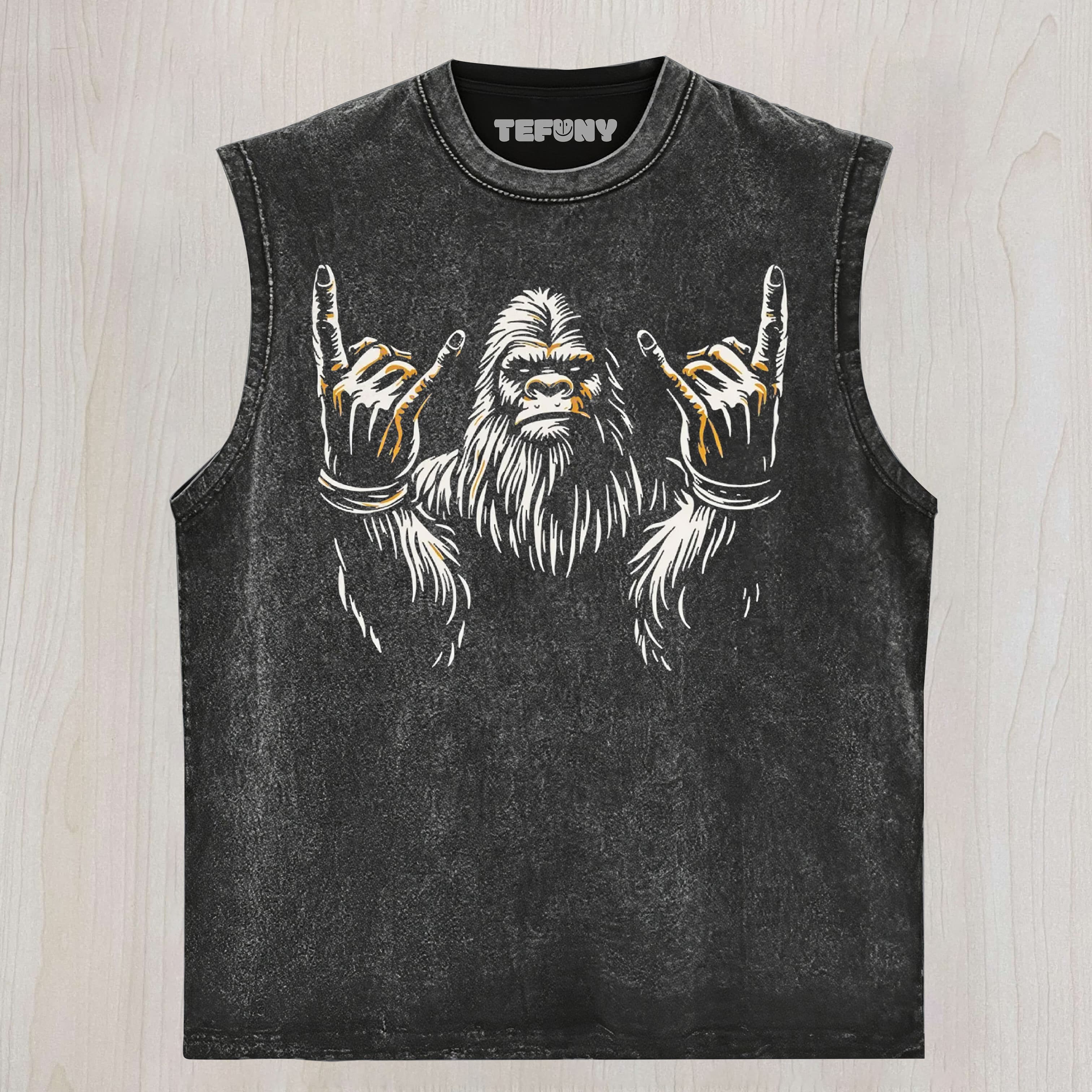 VINTAGE BIGFOOT FUNNY ROCKER WASHED UNISEX TEE, TANK TOP, LAYERED LS, SWEATSHIRT & HOODIE