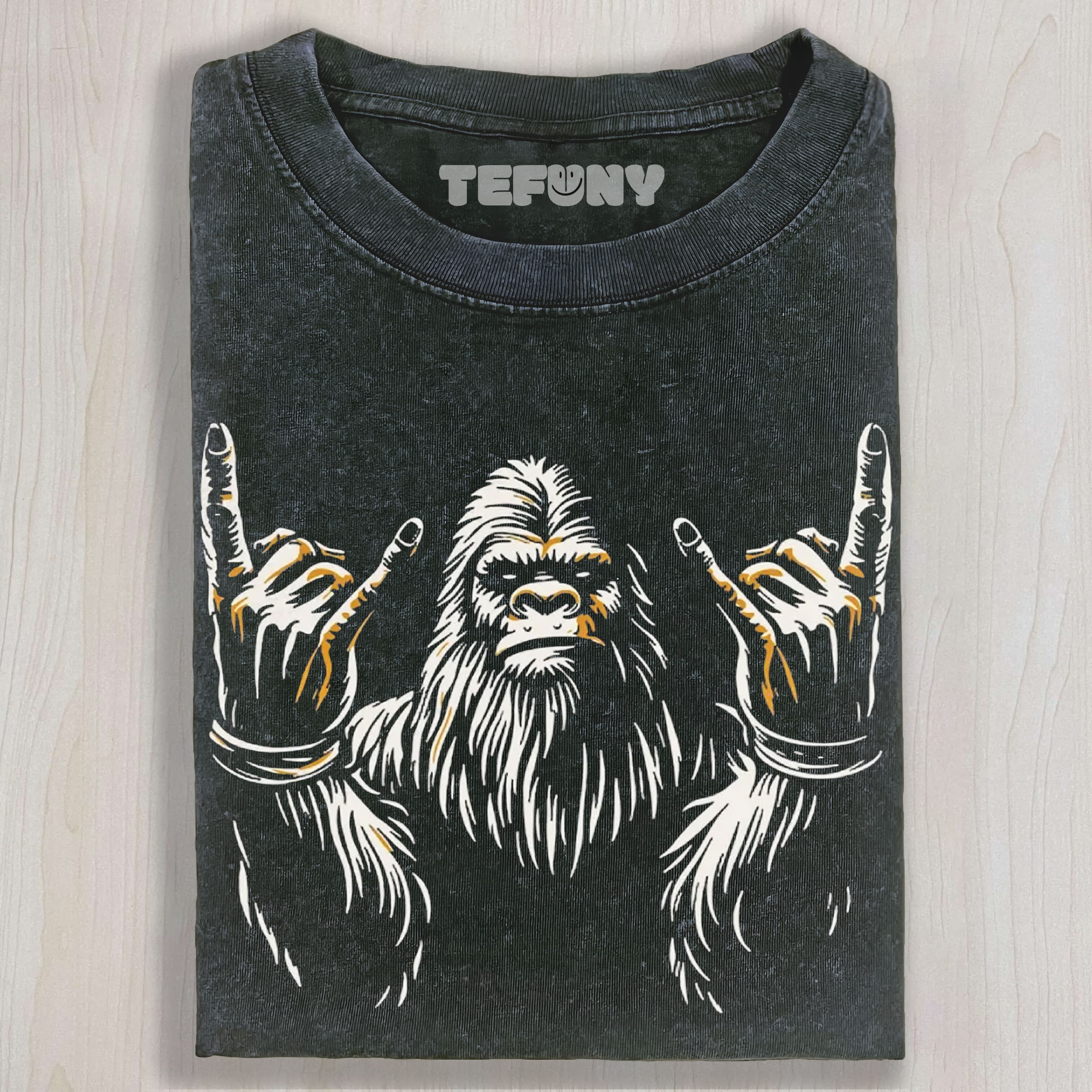 VINTAGE BIGFOOT FUNNY ROCKER WASHED UNISEX TEE, TANK TOP, LAYERED LS, SWEATSHIRT & HOODIE