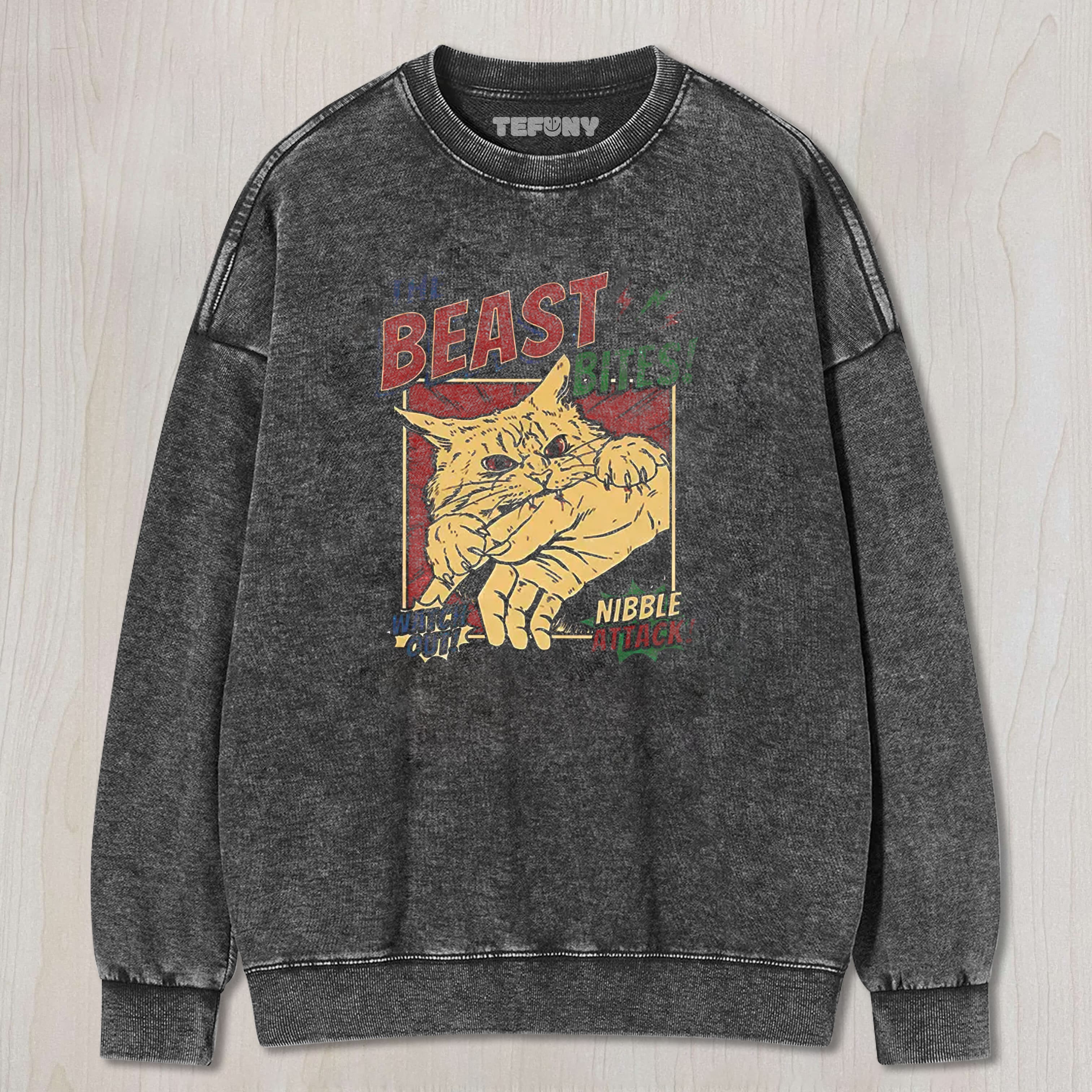 VINTAGE HORROR CAT BITE WASHED TEE & SWEAT & HOOD