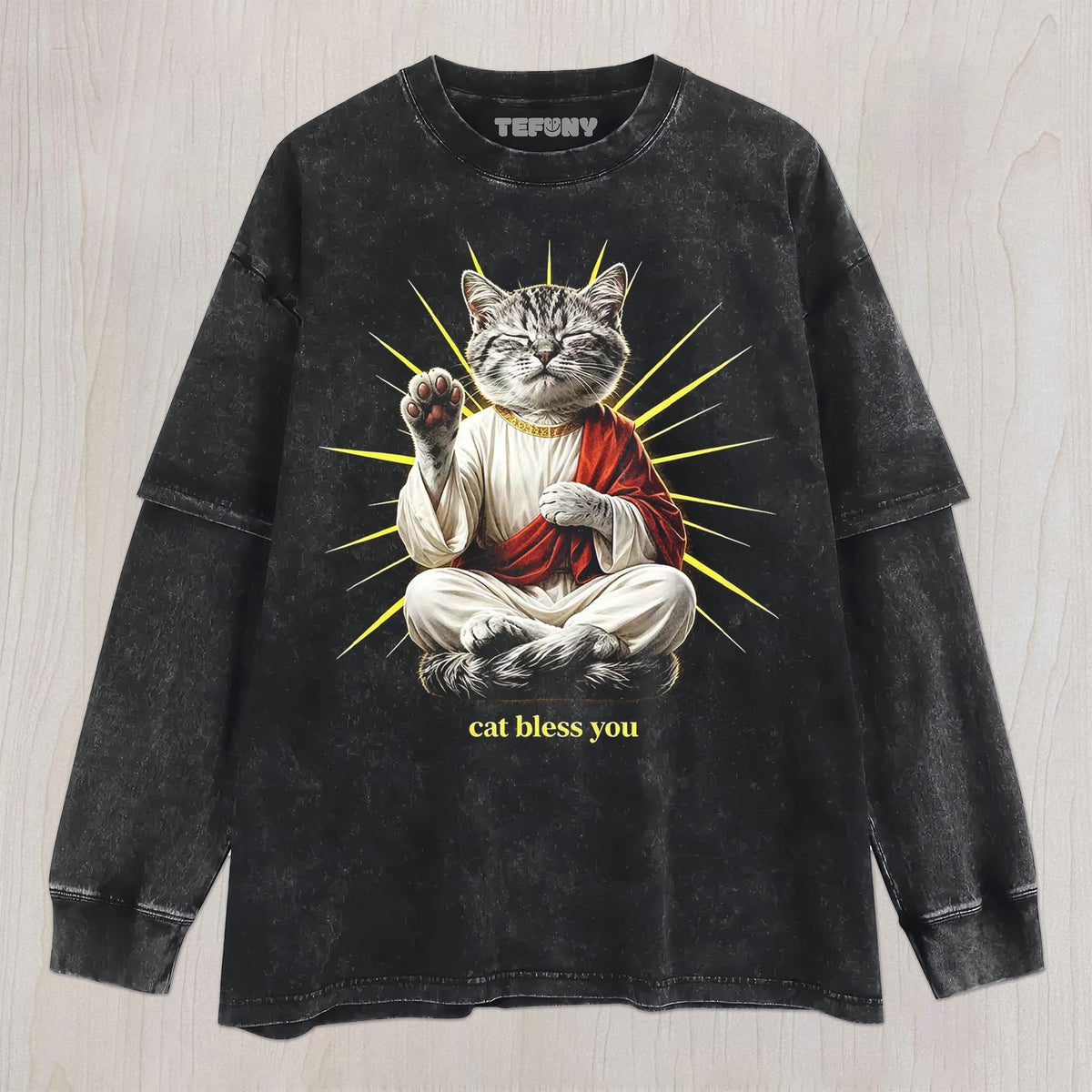 WACKY CAT FAITH FUNNY MEME V4 UNISEX TEE, TANK TOP, LAYERED LS, SWEATSHIRT & HOODIE